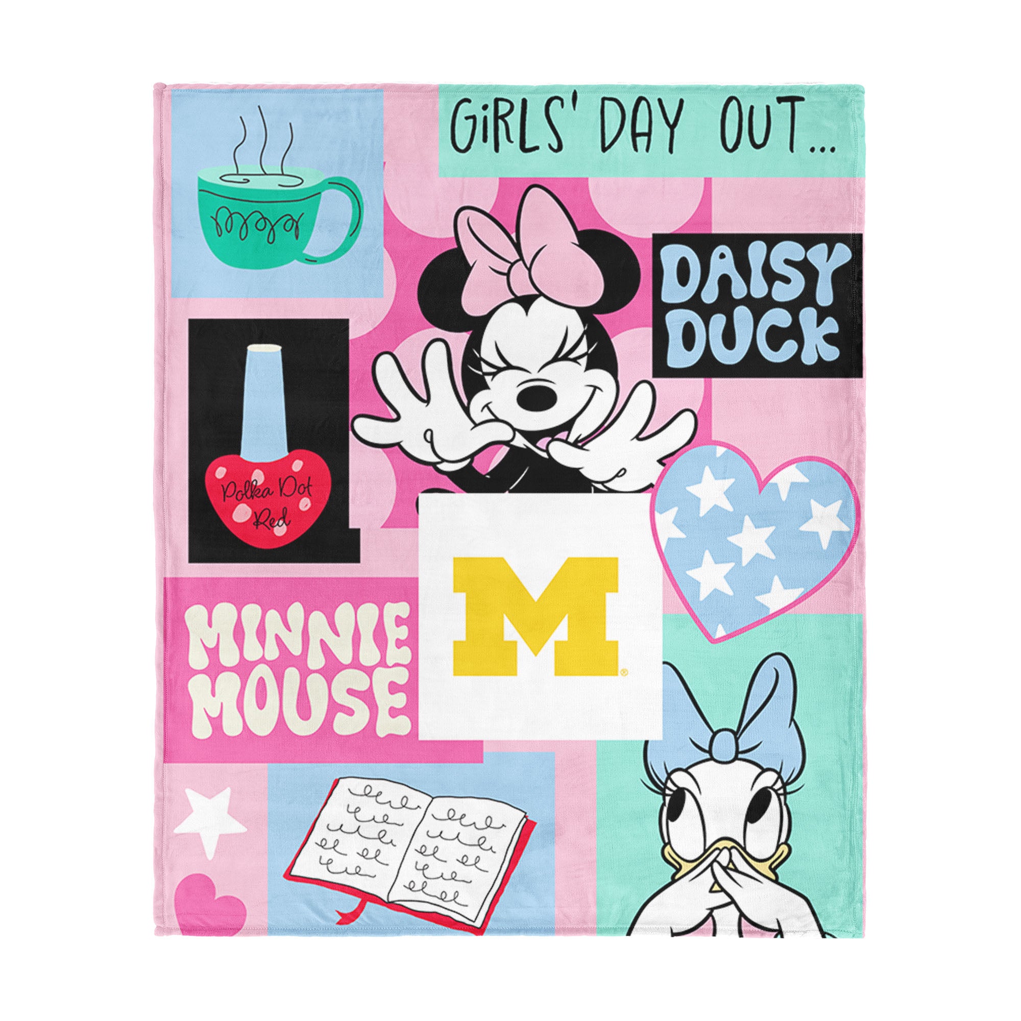Collegiate University of Michigan Disney Minnie Mouse Checker Floral Pink Silk Touch Throw Blanket 46x60 inches
