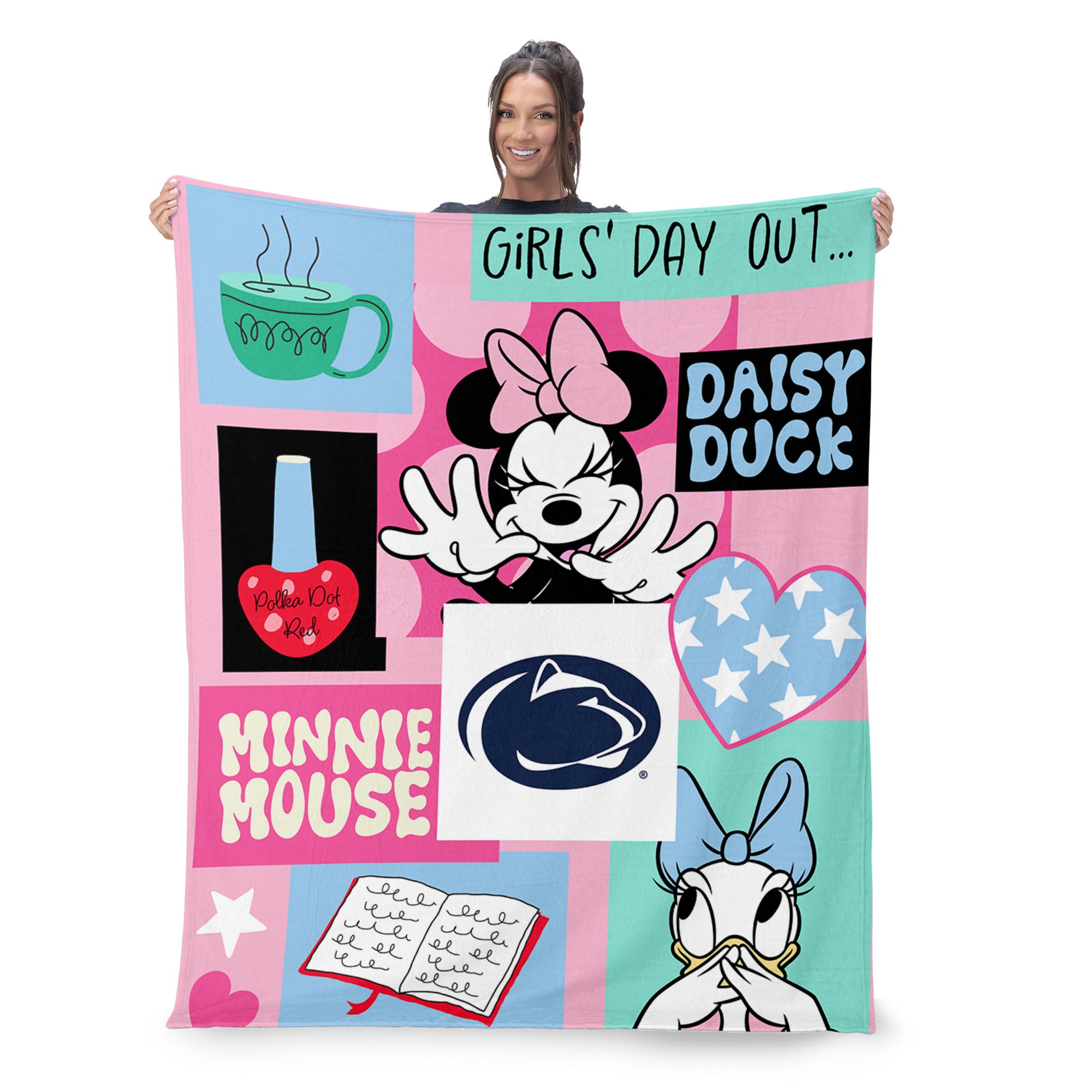 Collegiate Penn State University Disney Minnie Mouse Checker Floral Pink Silk Touch Throw Blanket 46x60 inches