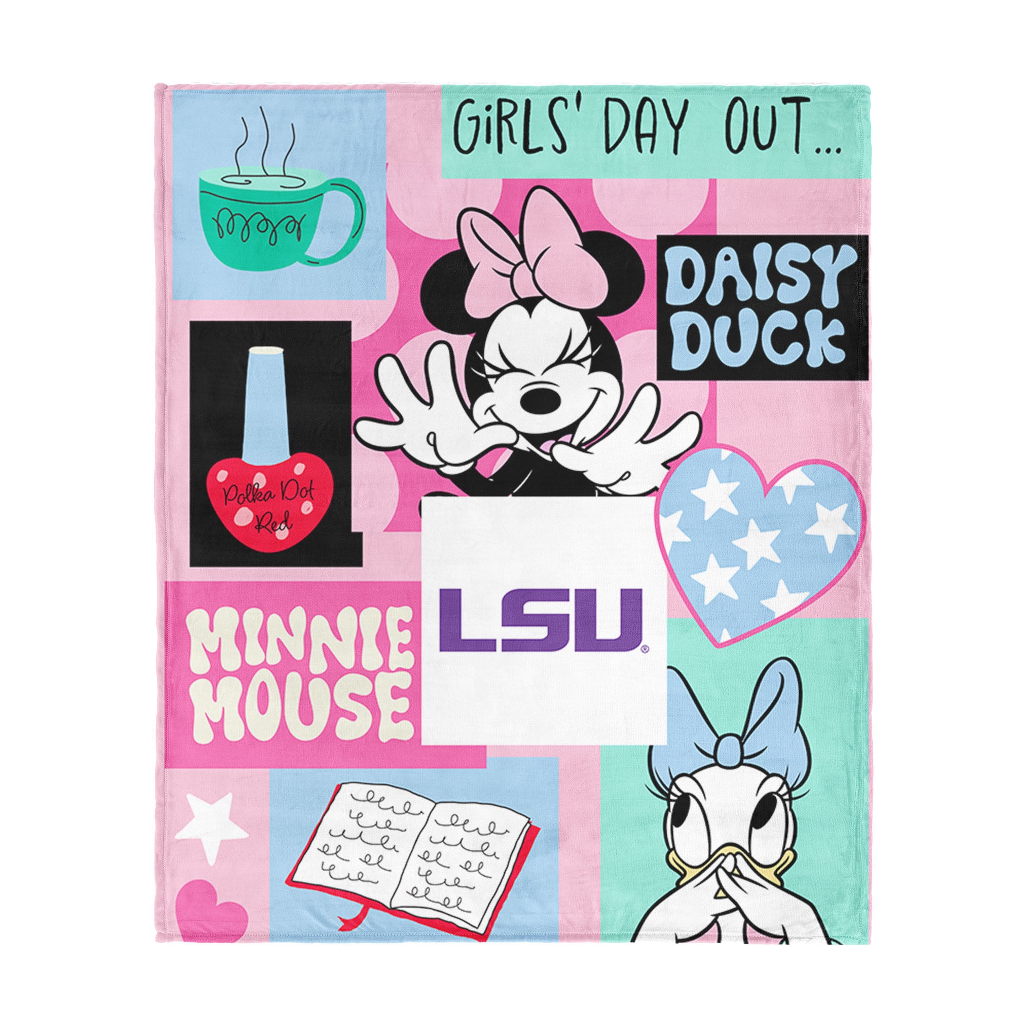 Collegiate Louisiana State University Disney Minnie Mouse Checker Floral Pink Silk Touch Throw Blanket 46x60 inches