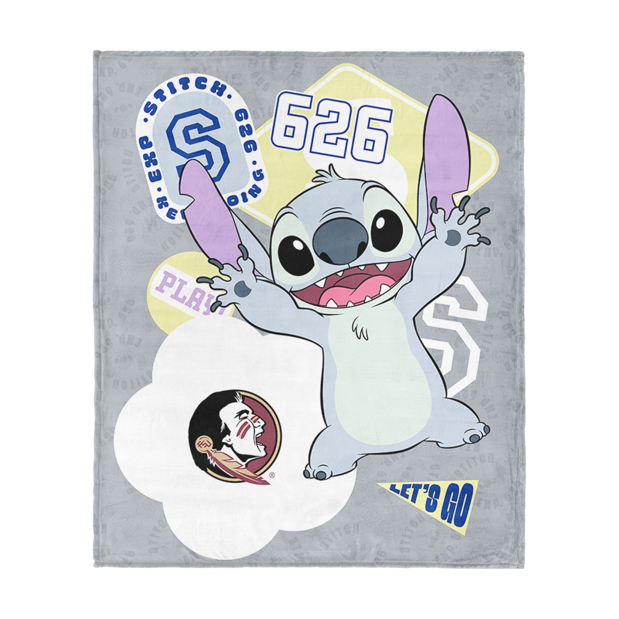Collegiate Florida State University Disney Lilo & Stitch Stickers Grey Silk Touch Throw Blanket 46x60 inches
