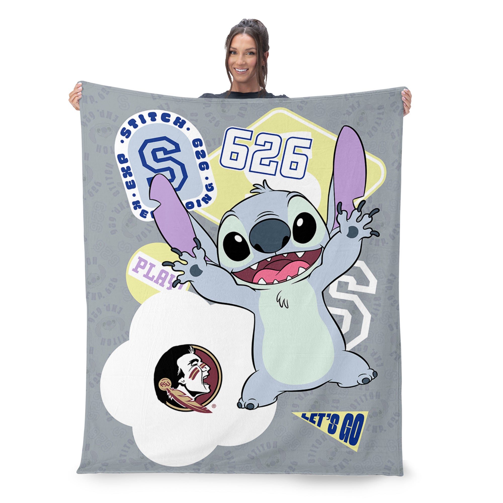 Collegiate Florida State University Disney Lilo & Stitch Stickers Grey Silk Touch Throw Blanket 46x60 inches