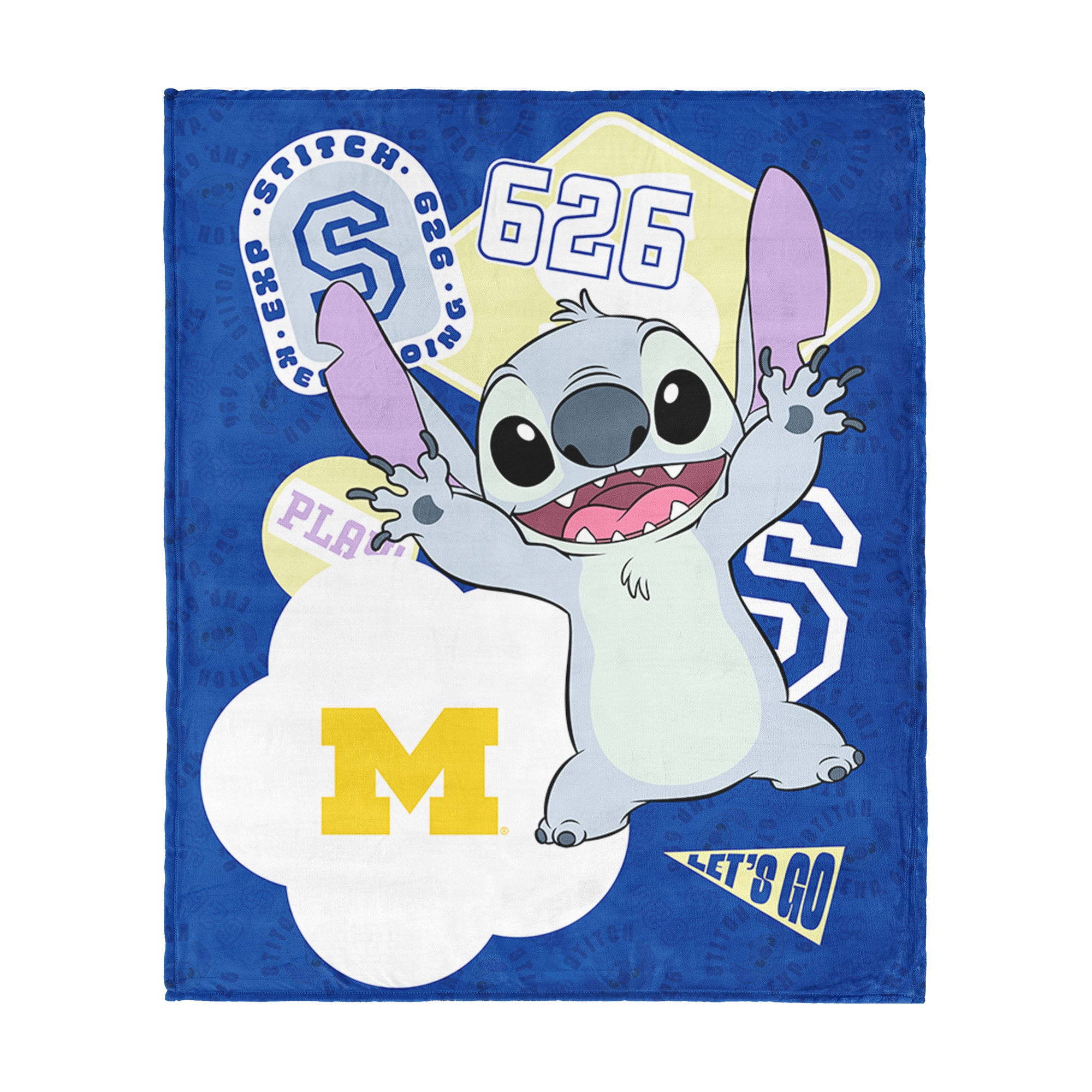Collegiate University of Michigan Disney Lilo & Stitch Stickers Royal Silk Touch Throw Blanket 46x60 inches