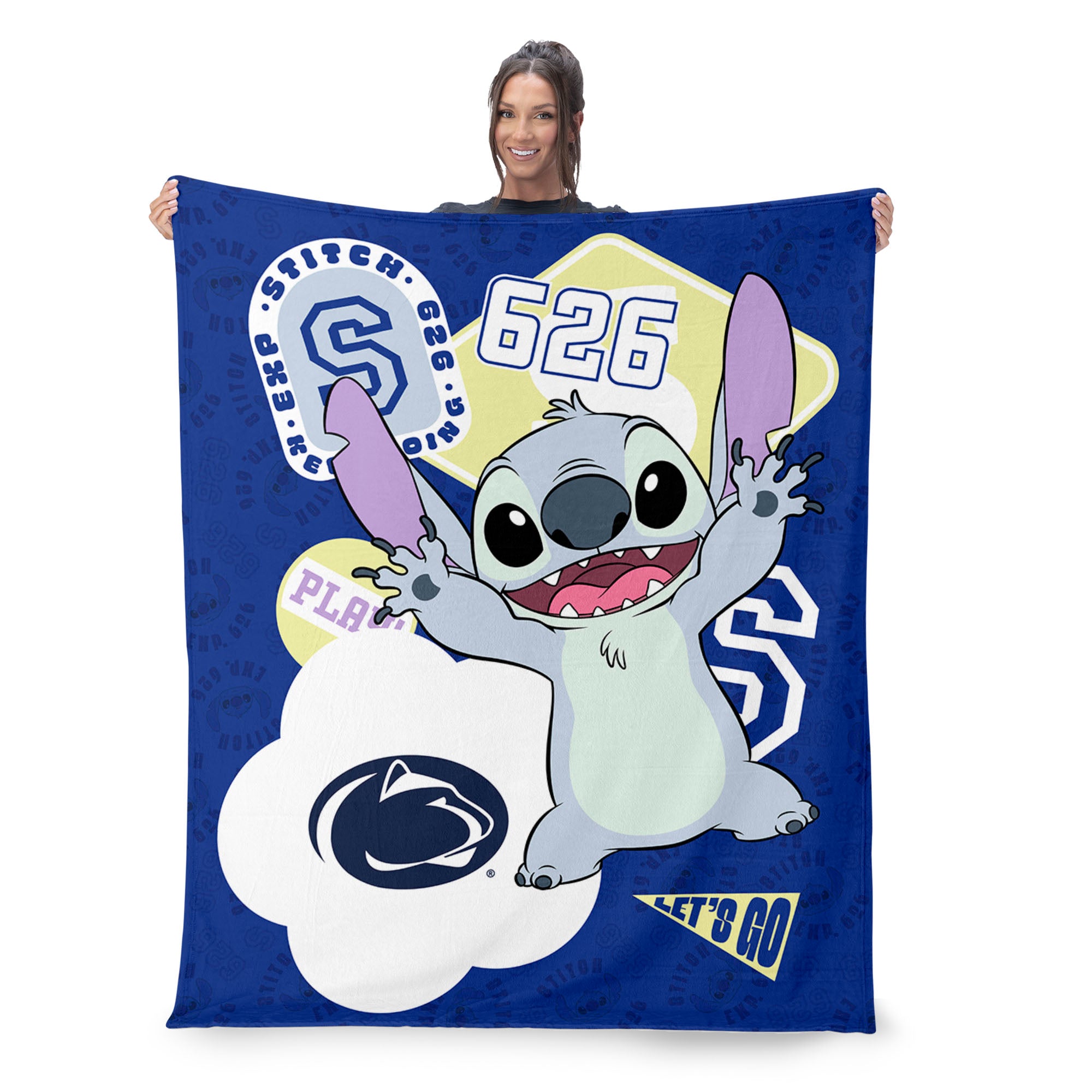 Collegiate Penn State University Disney Lilo & Stitch Stickers Royal Silk Touch Throw Blanket 46x60 inches