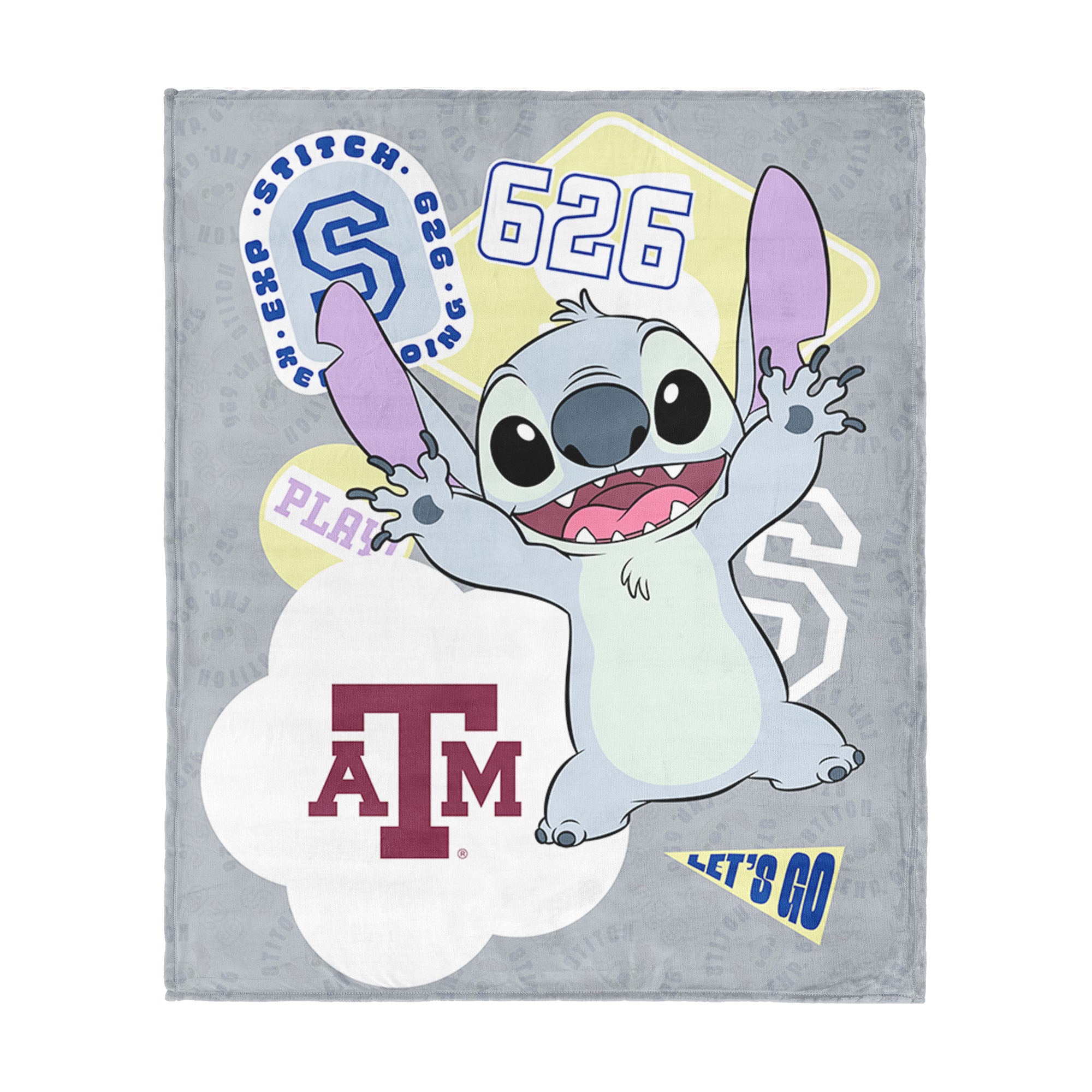 Collegiate Texas A&M University Disney Lilo & Stitch Stickers Grey Silk Touch Throw Blanket 46x60 inches