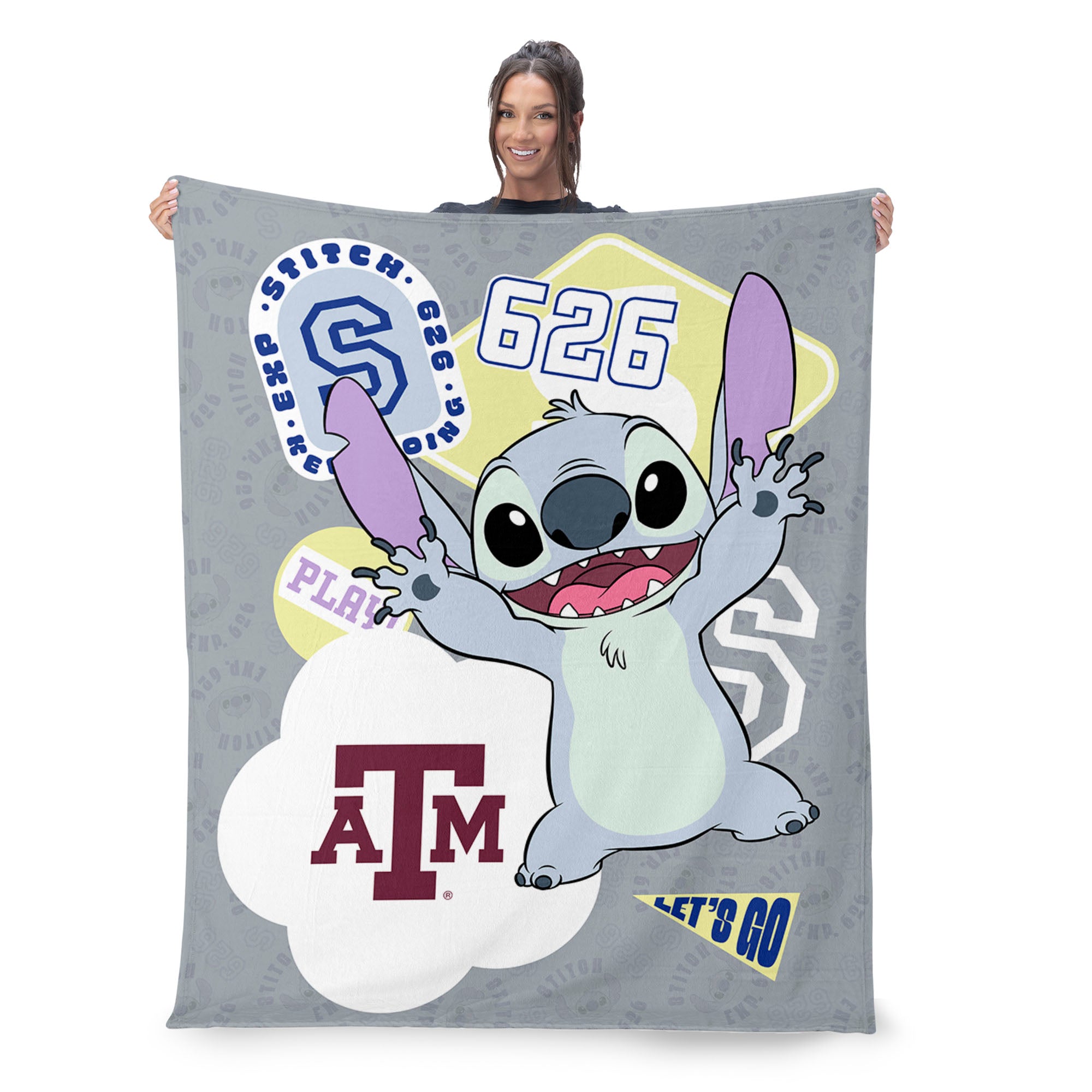 Collegiate Texas A&M University Disney Lilo & Stitch Stickers Grey Silk Touch Throw Blanket 46x60 inches