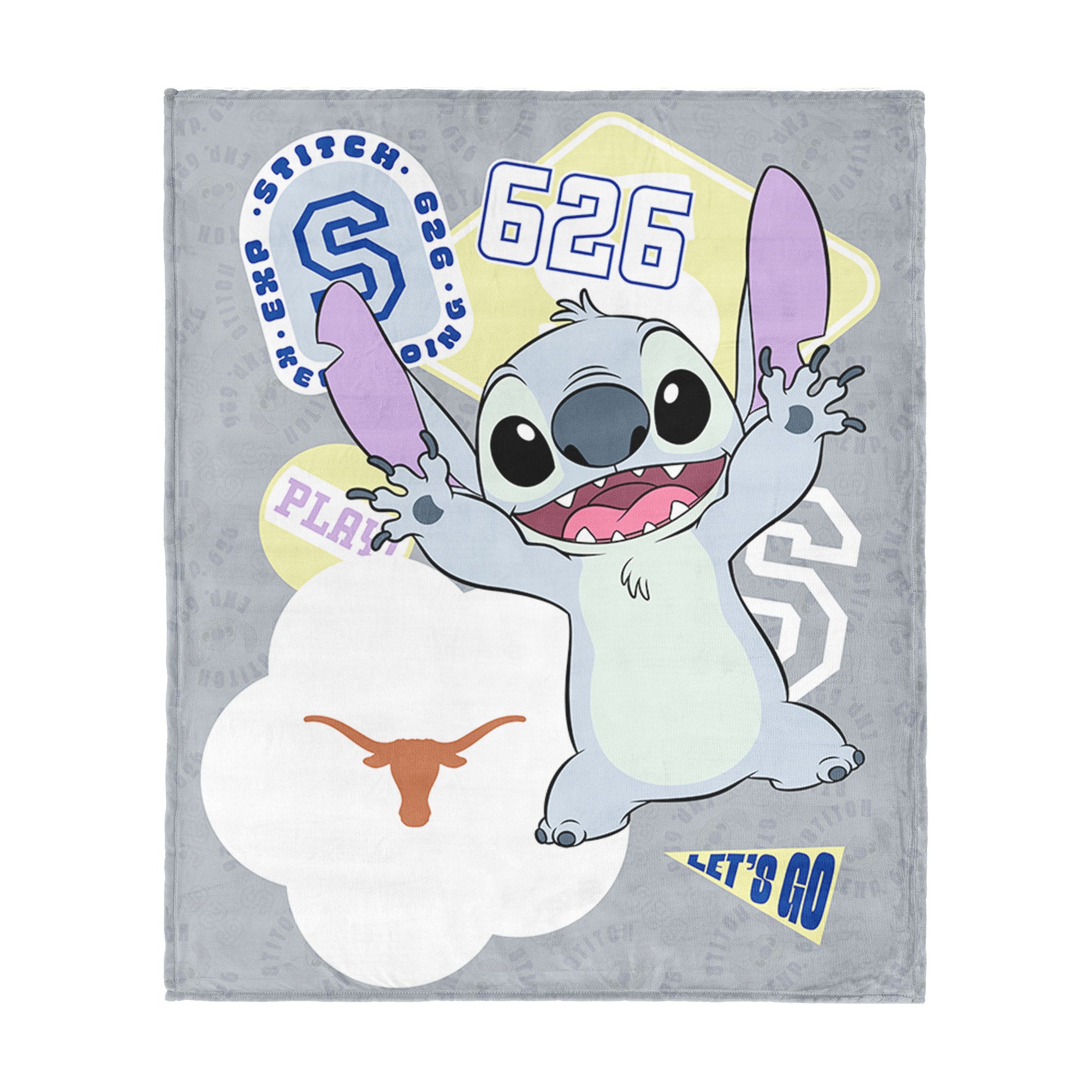Collegiate University of Texas Disney Lilo & Stitch Stickers Grey Silk Touch Throw Blanket 46x60 inches