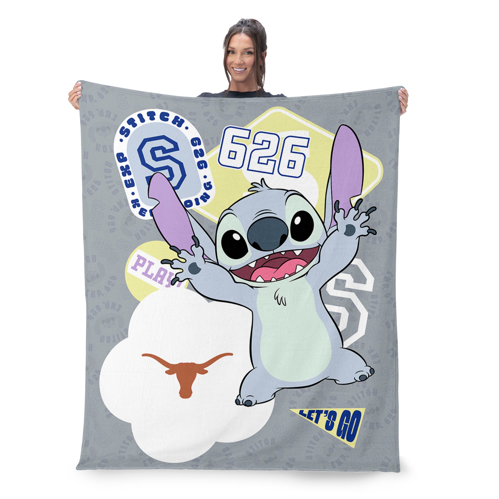 Collegiate University of Texas Disney Lilo & Stitch Stickers Grey Silk Touch Throw Blanket 46x60 inches
