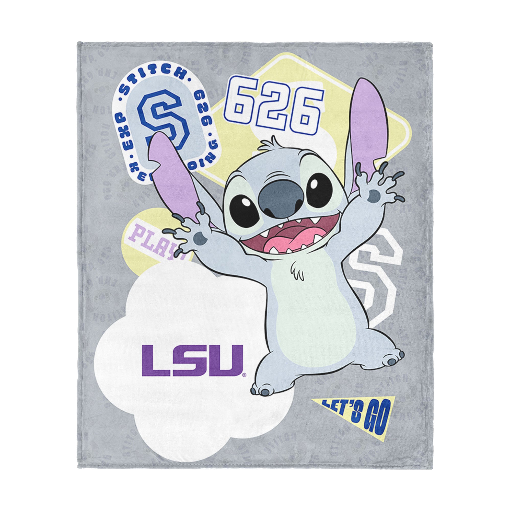 Collegiate Louisiana State University Disney Lilo & Stitch Stickers Grey Silk Touch Throw Blanket 46x60 inches