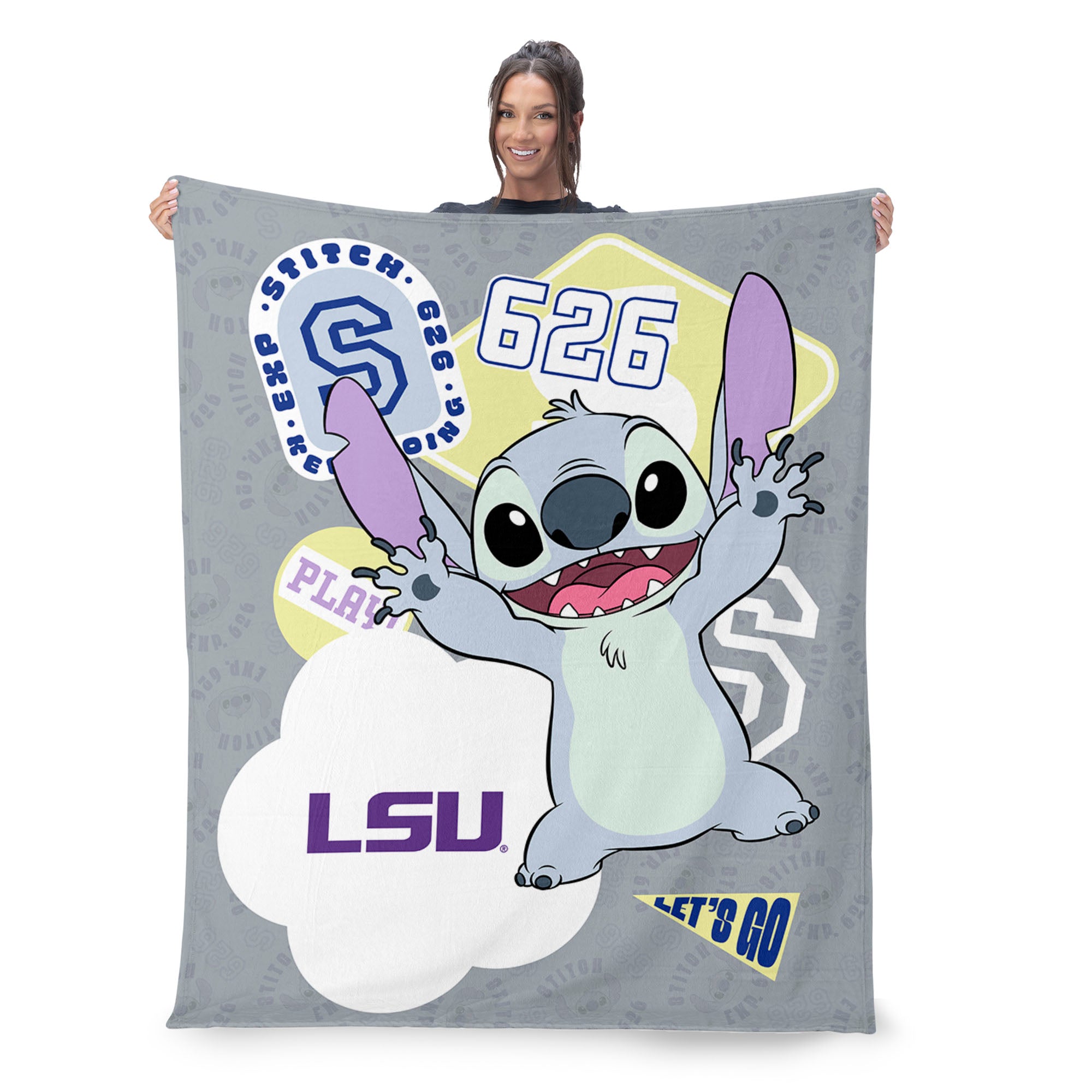 Collegiate Louisiana State University Disney Lilo & Stitch Stickers Grey Silk Touch Throw Blanket 46x60 inches