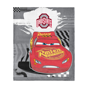 Collegiate Ohio State University Disney Cars Lap Time Grey Silk Touch Throw Blanket 46x60 inches