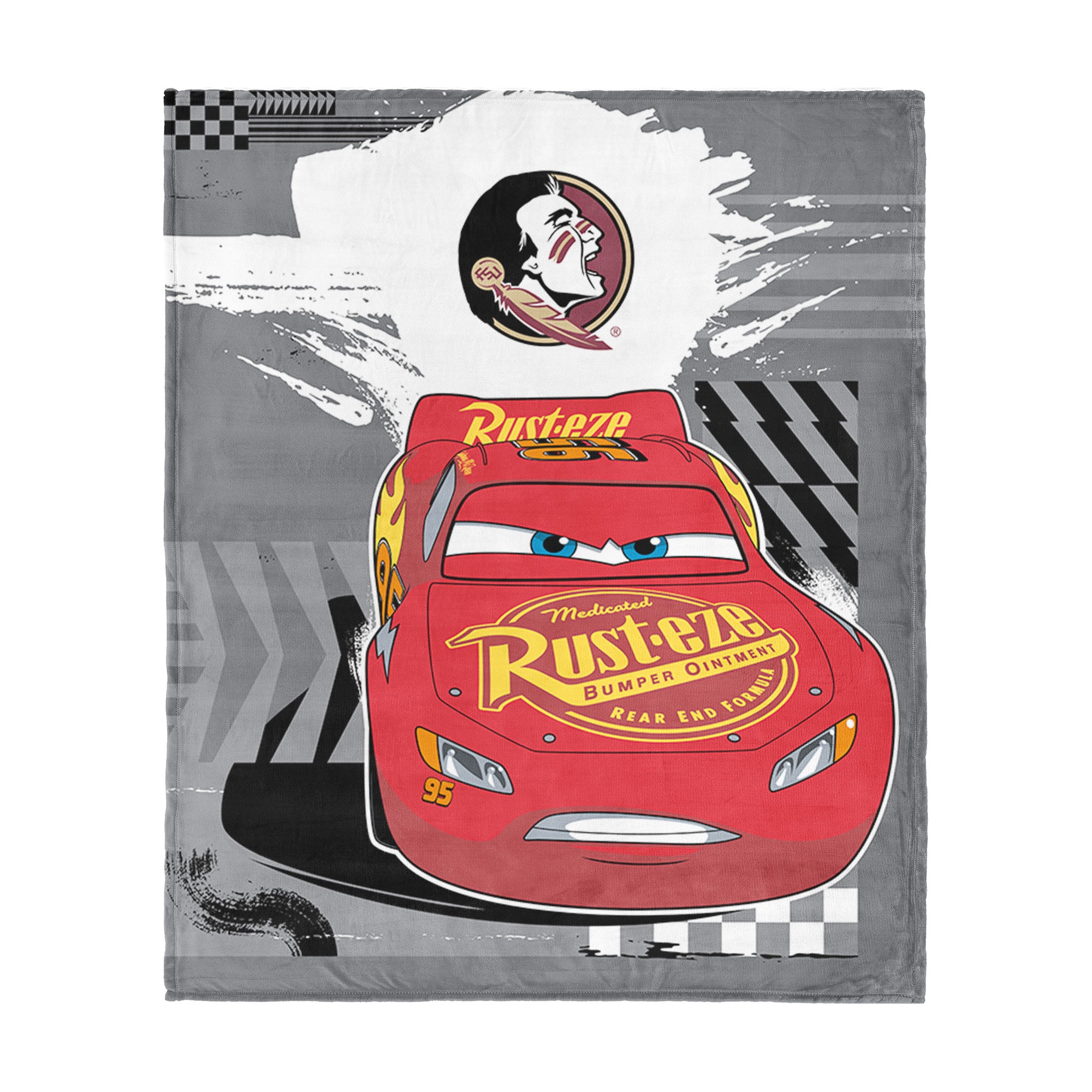Collegiate Florida State University Disney Cars Lap Time Grey Silk Touch Throw Blanket 46x60 inches