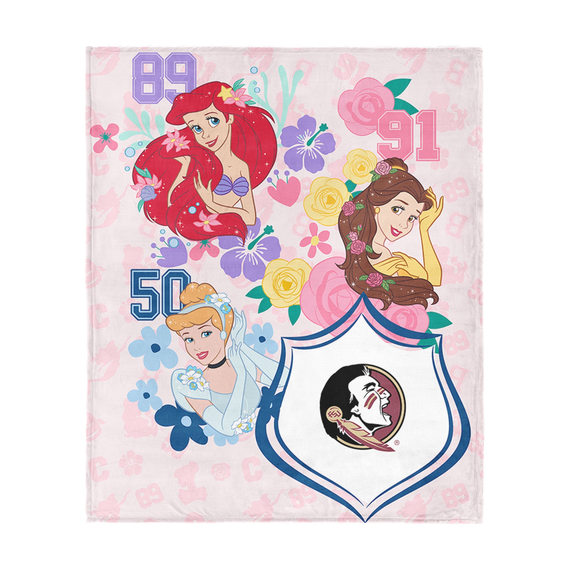 Collegiate Florida State University Disney Princesses Game On Girls Pink Silk Touch Throw Blanket 46x60 inches