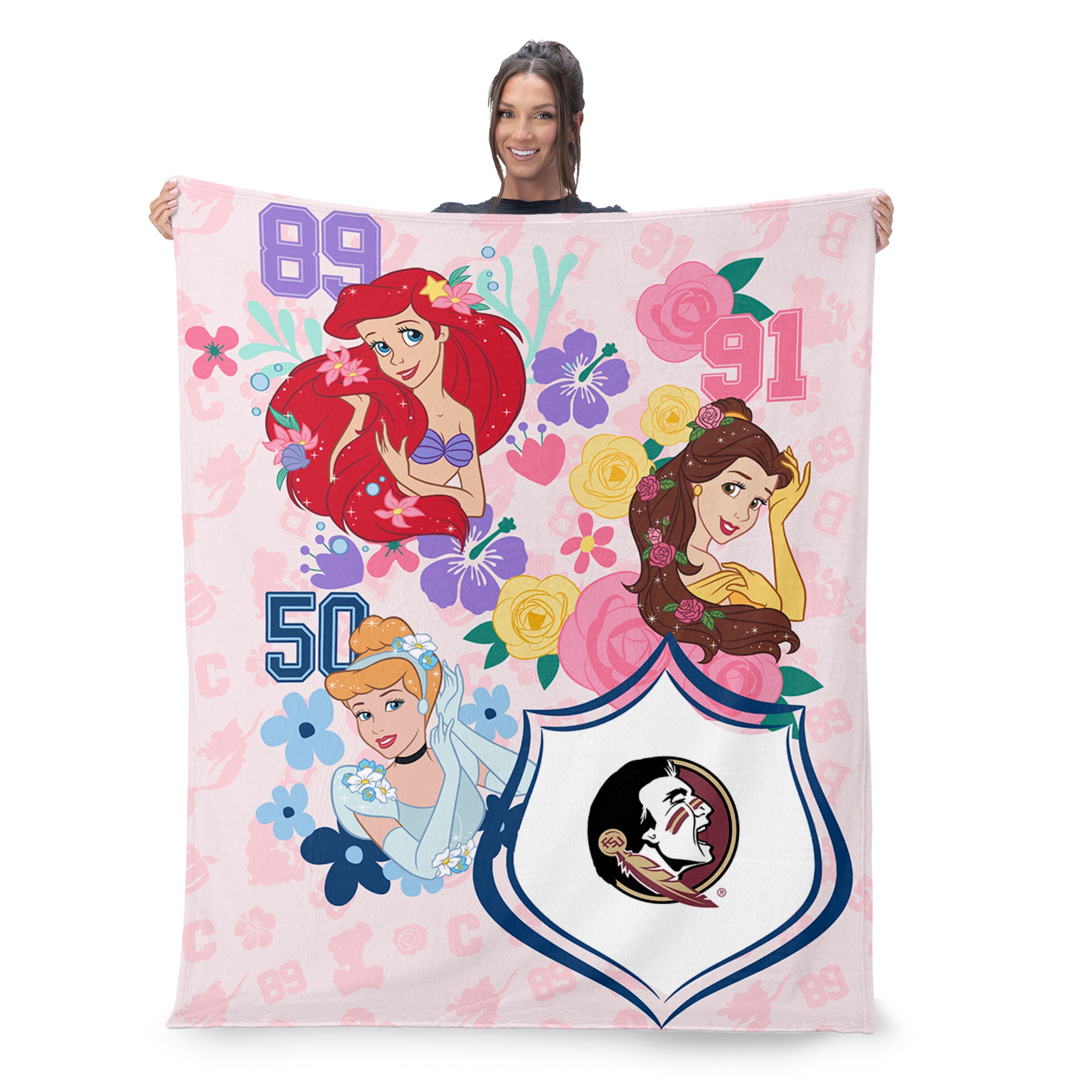 Collegiate Florida State University Disney Princesses Game On Girls Pink Silk Touch Throw Blanket 46x60 inches