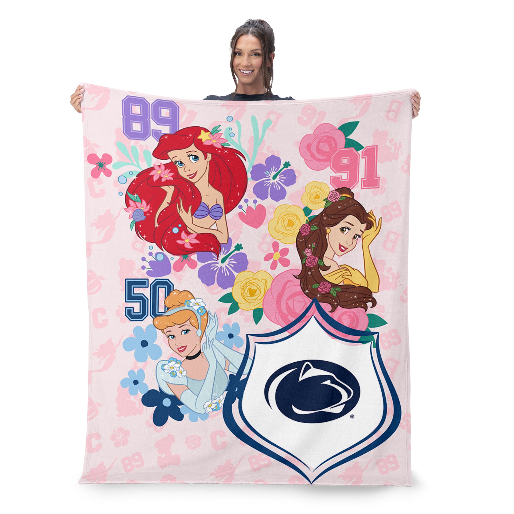 Collegiate Penn State University Disney Princesses Game On Girls Pink Silk Touch Throw Blanket 46x60 inches