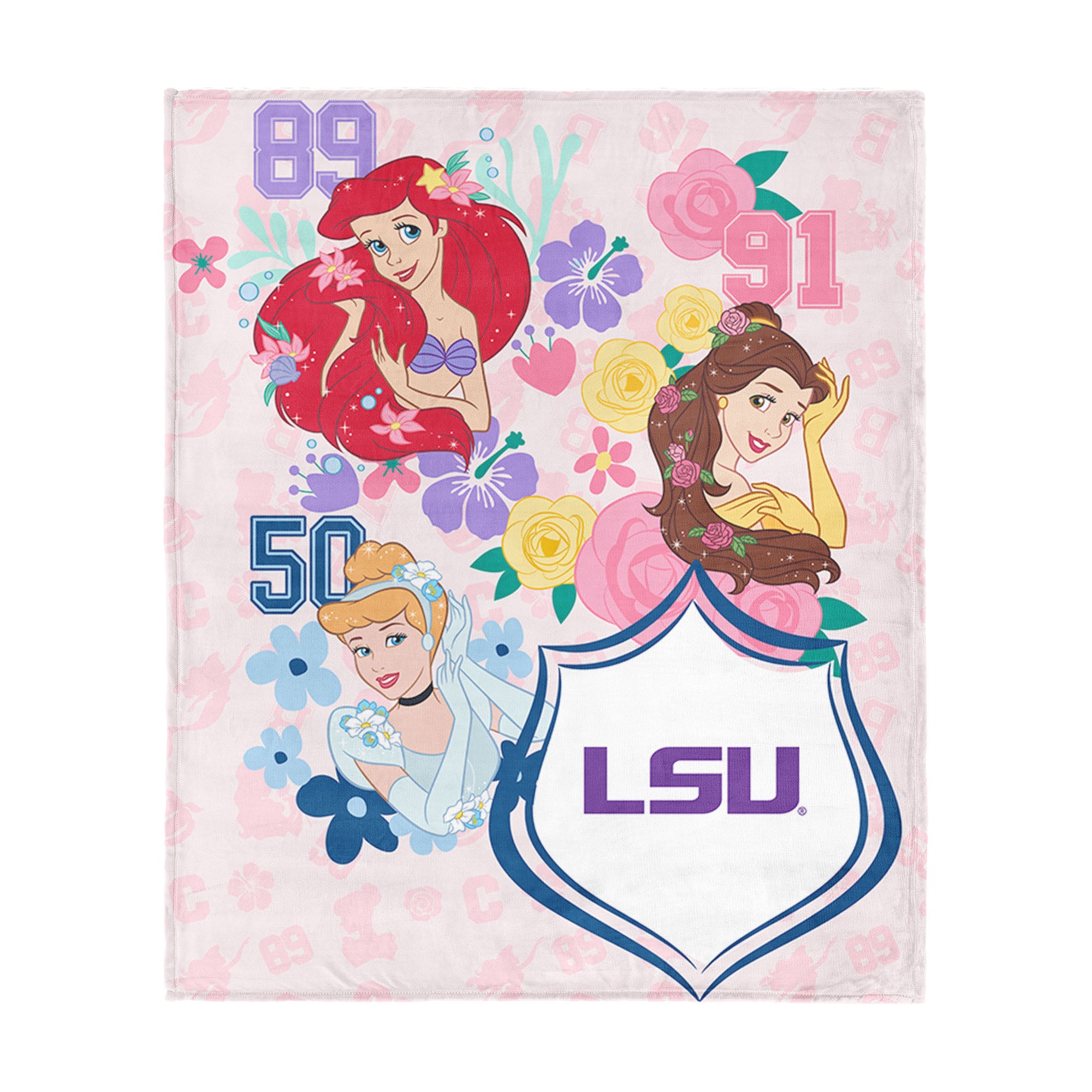 Collegiate Louisiana State University Disney Princesses Game On Girls Pink Silk Touch Throw Blanket 46x60 inches