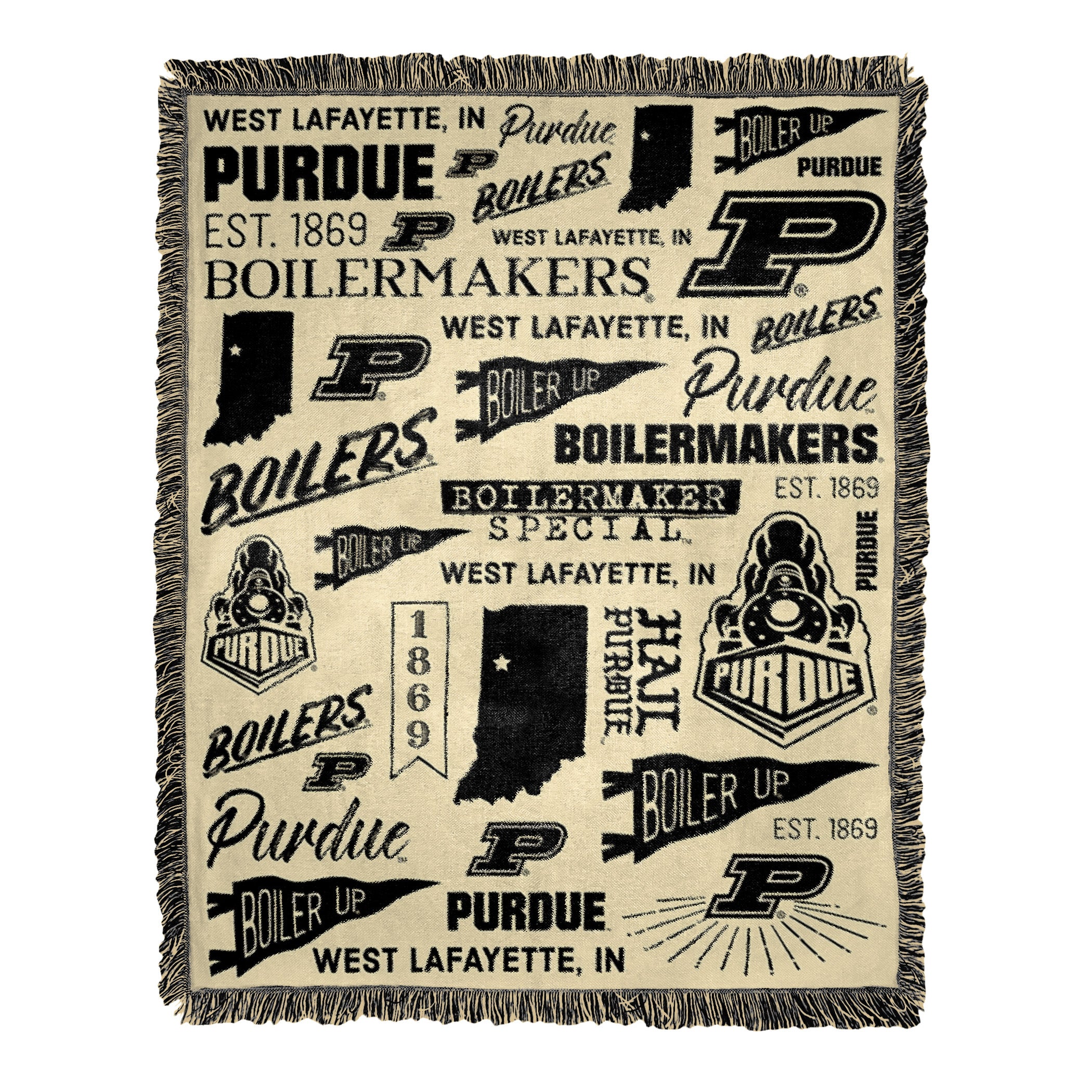 NCAA Mapping Purdue Boilermakers Woven Jacquard Throw Blanket 46x60 In