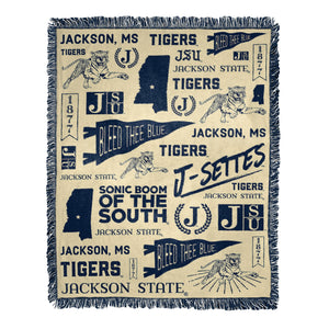 NCAA Mapping Jackson State Tigers Woven Jacquard Throw Blanket 46x60 Inches