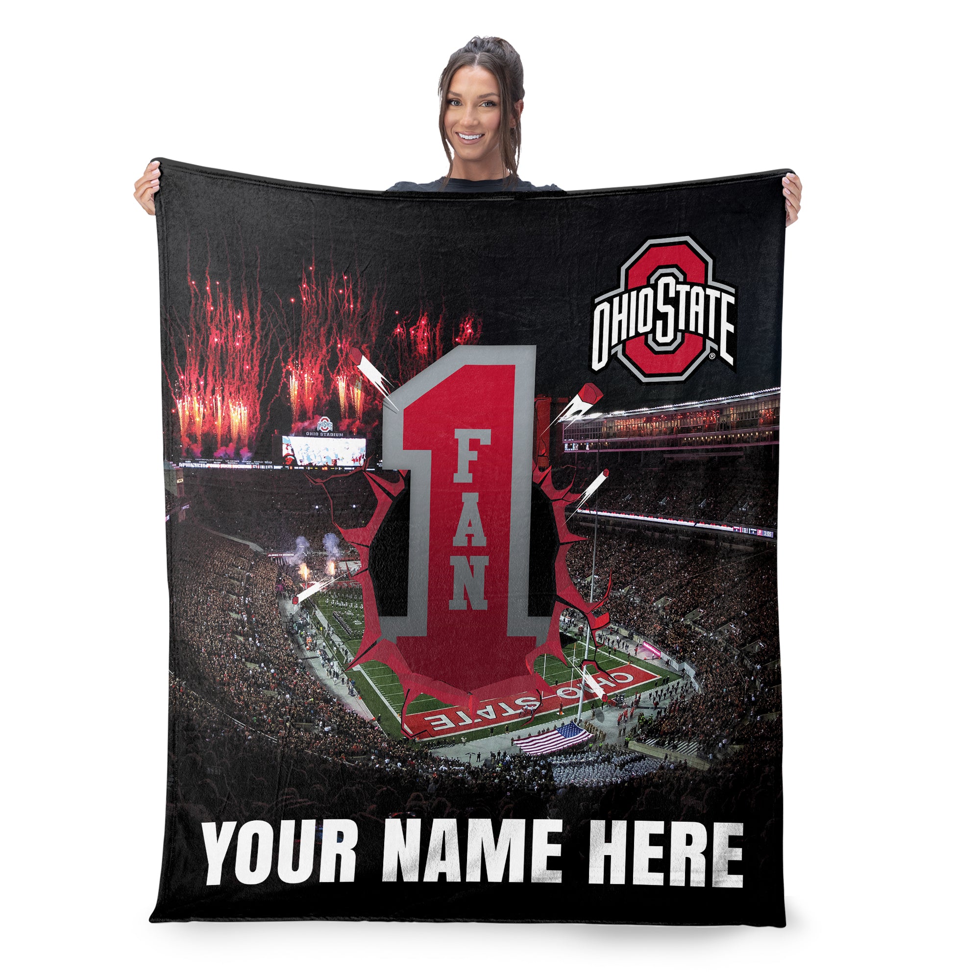 NCAA Number 1 Ohio State Buckeyes Personalized Silk Touch Throw Blanket 50x60 Inches