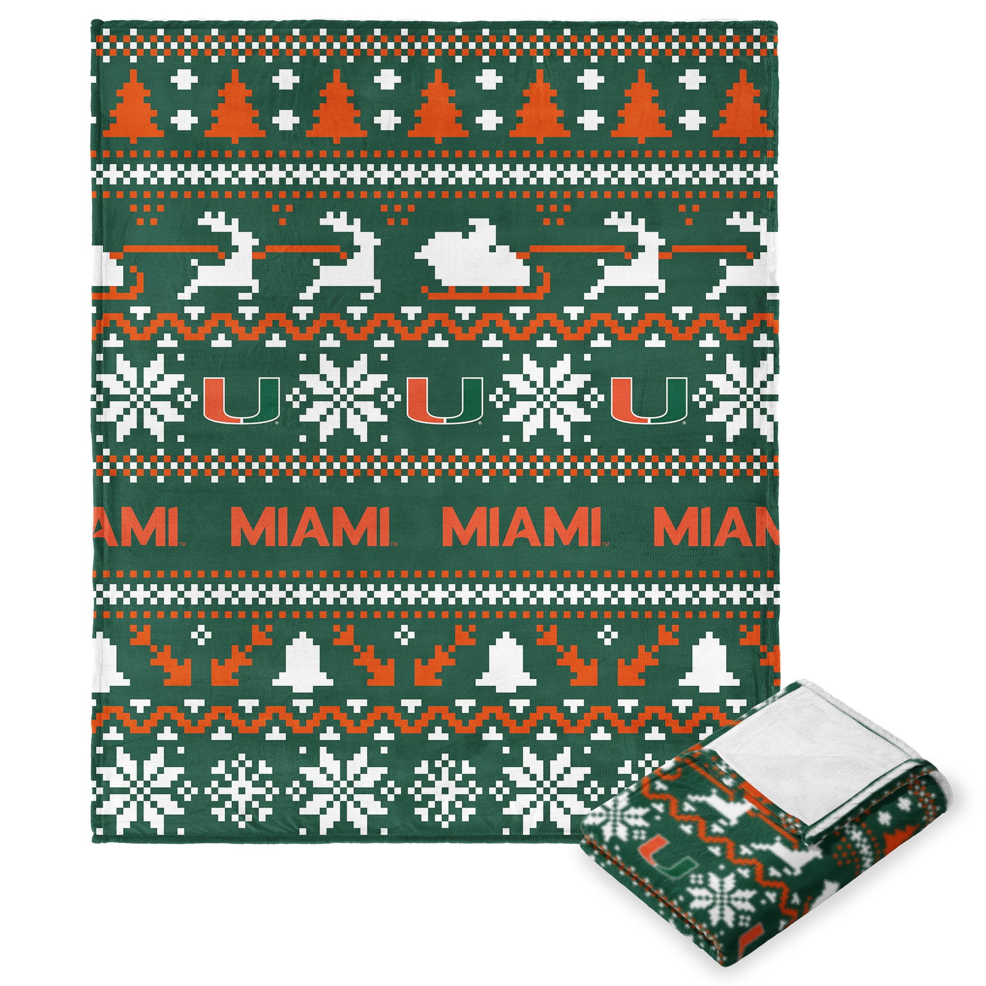 Miami Hurricanes NCAA Xmas Time Silk Touch Throw Blanket 50X60 Inches