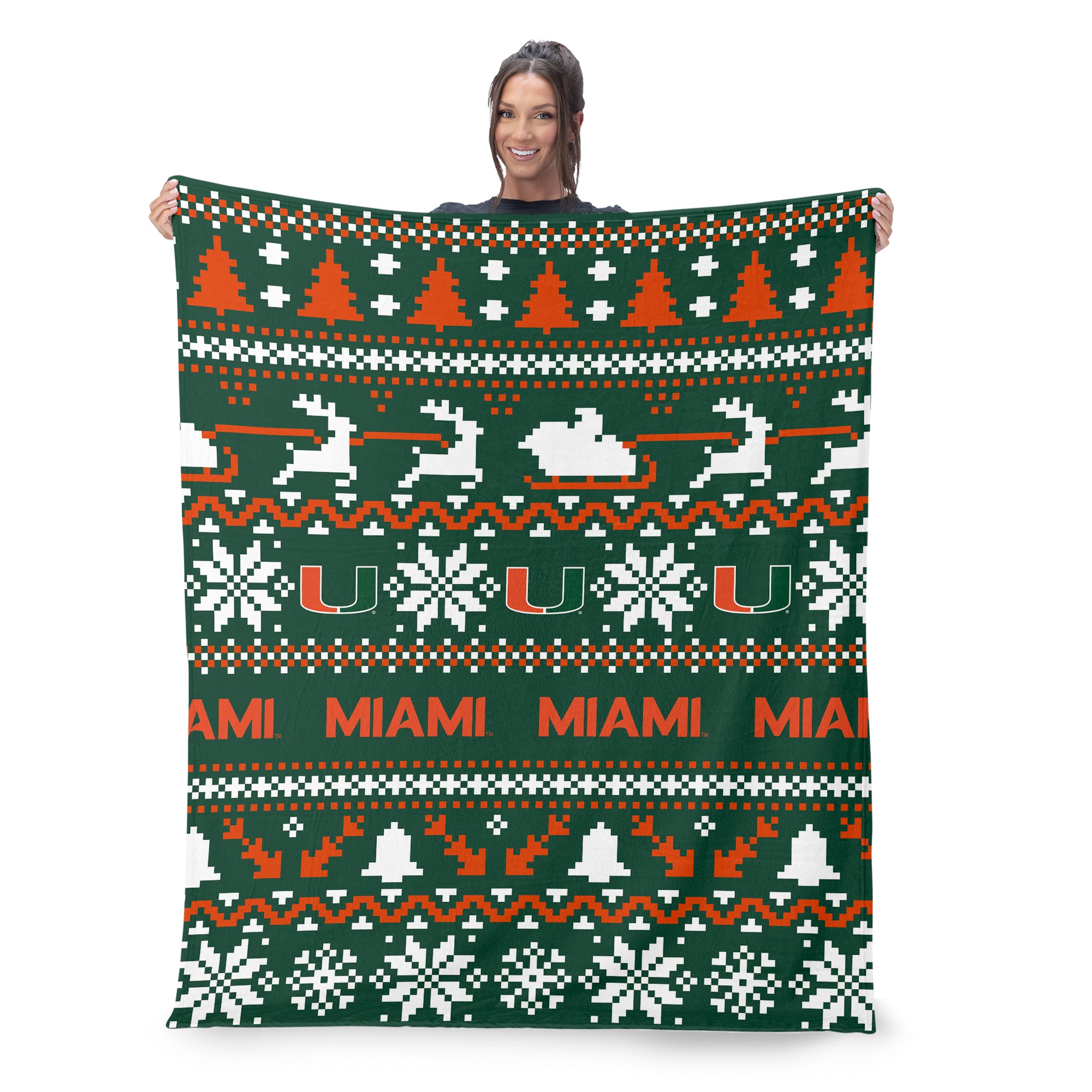 Miami Hurricanes NCAA Xmas Time Silk Touch Throw Blanket 50X60 Inches