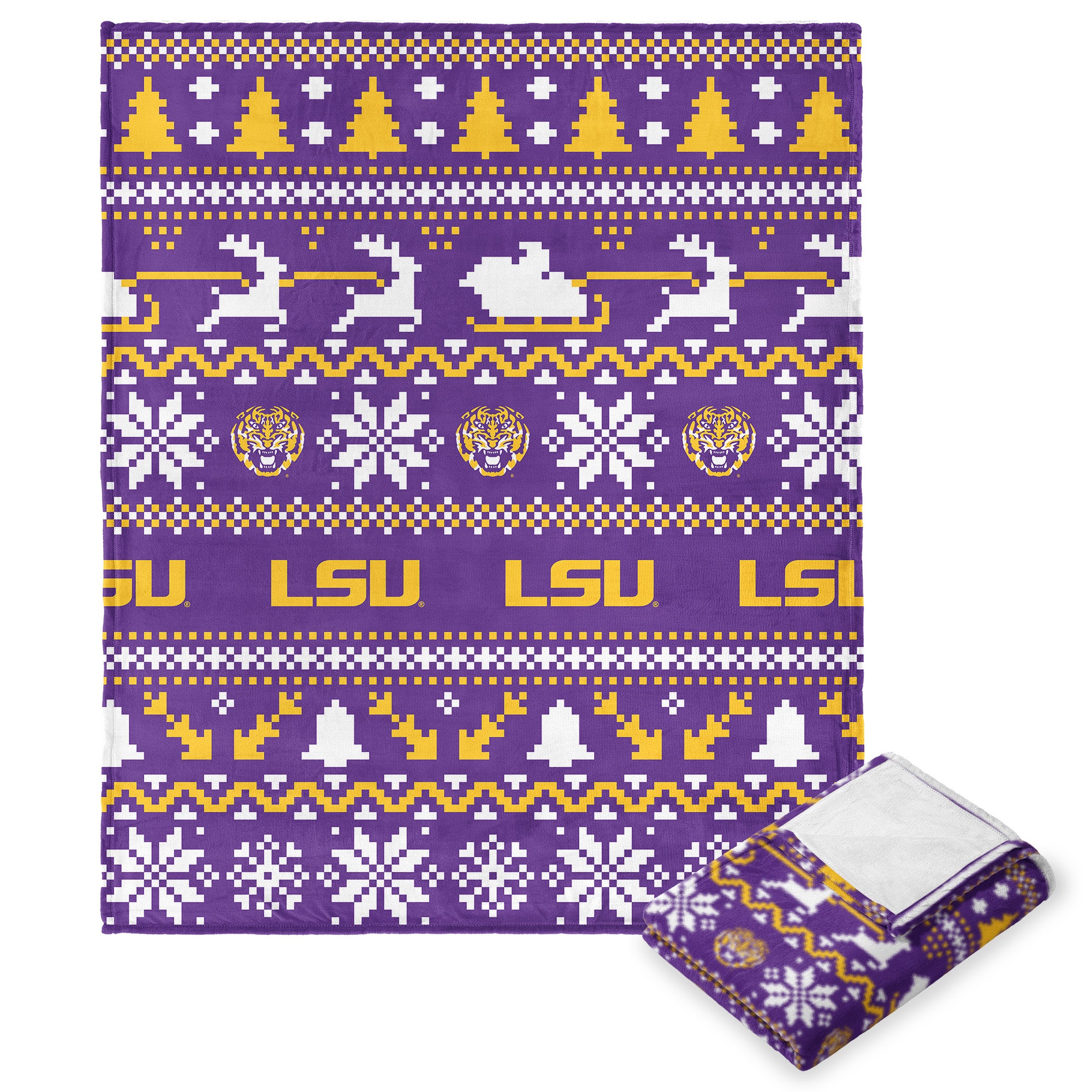 LSU Tigers NCAA Xmas Time Silk Touch Throw Blanket 50X60 Inches