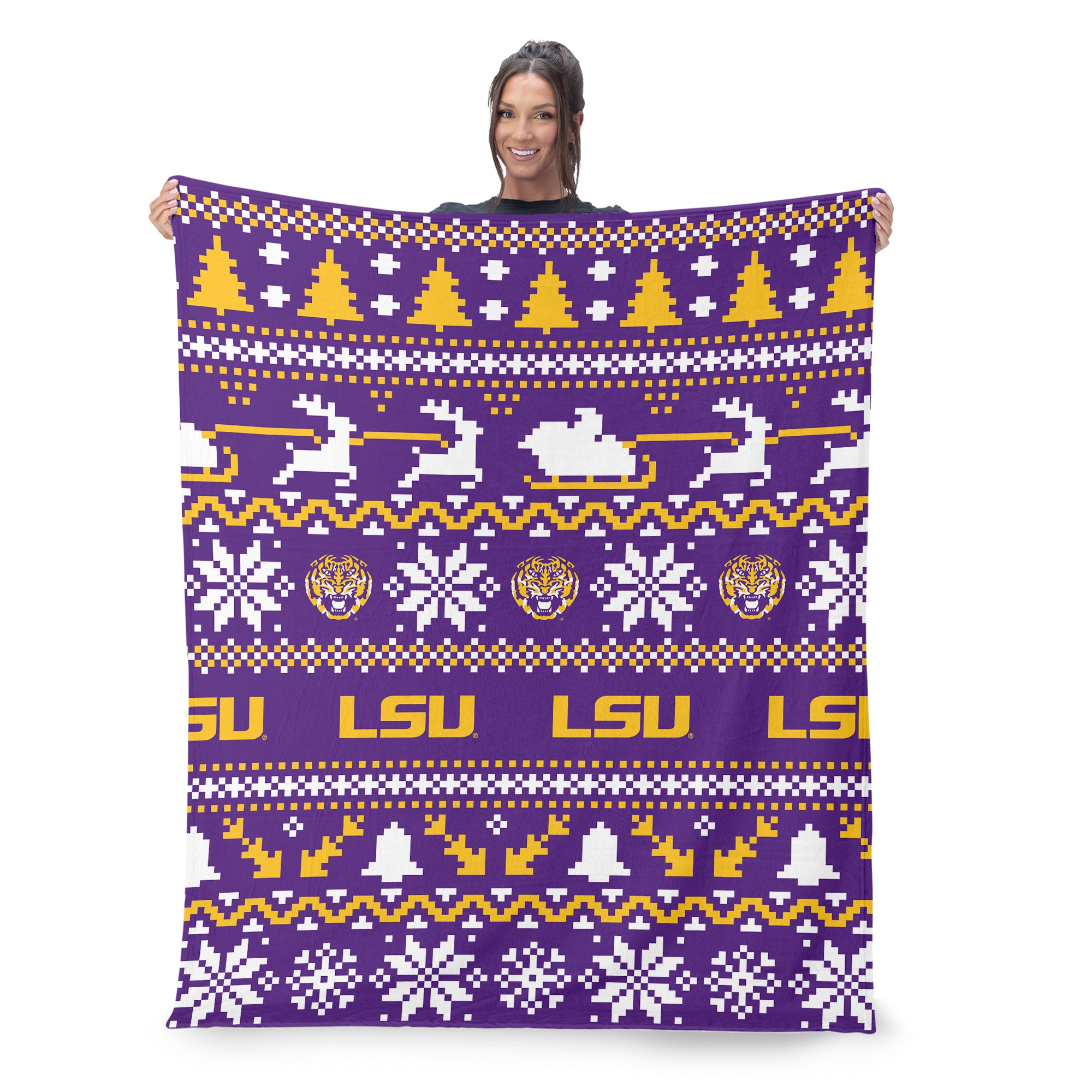 LSU Tigers NCAA Xmas Time Silk Touch Throw Blanket 50X60 Inches