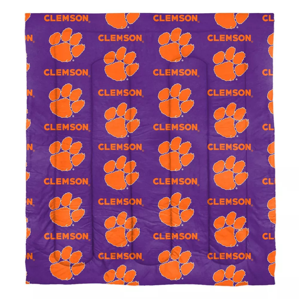 NCAA Rotary Clemson Tigers 7 PC Queen Bed In Bag Set