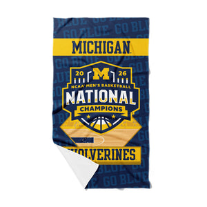 Michigan Wolverines NCAA 2026 Basketball Champs Hatchup Beach Towel, 35x60 inches