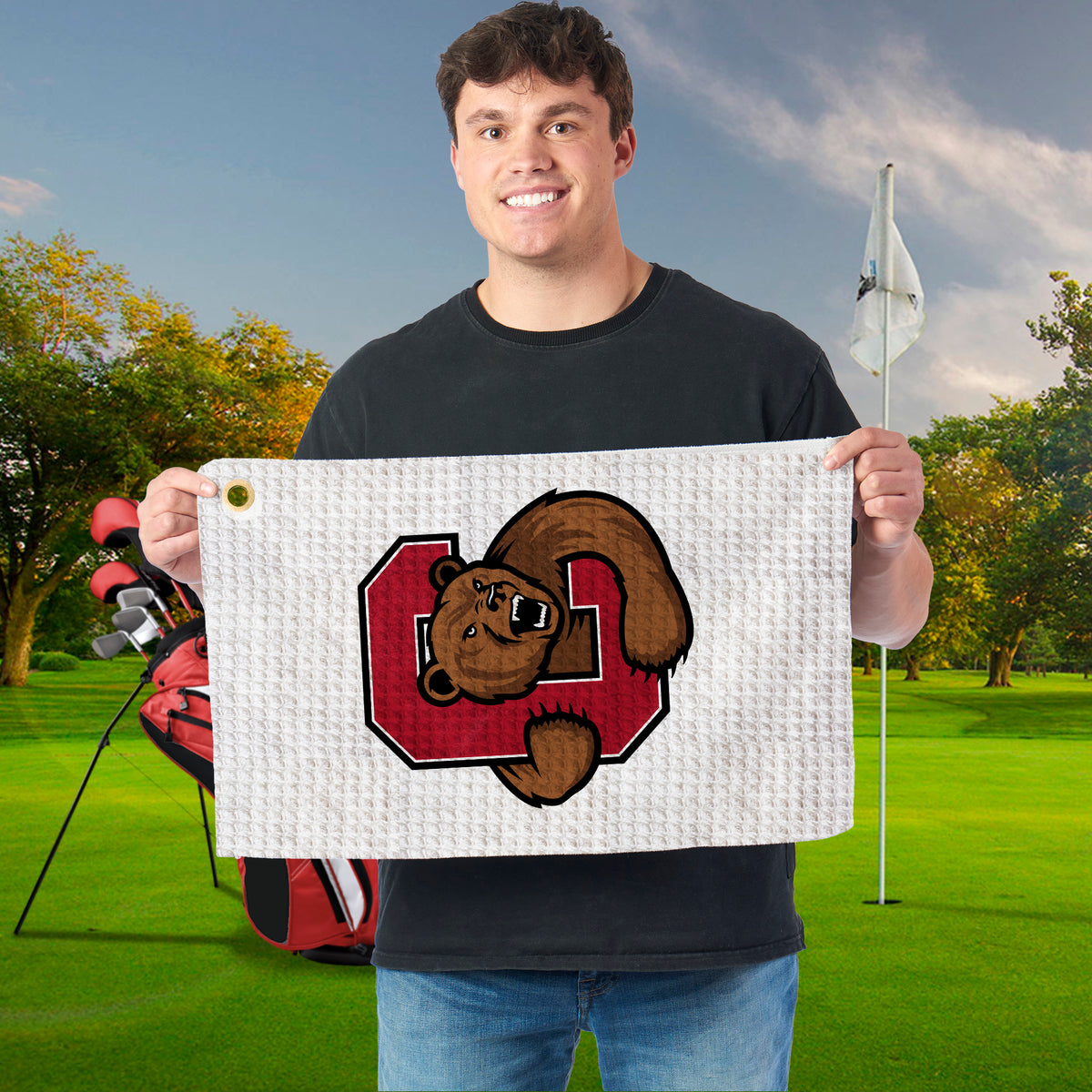 NCAA Cornell Big Red Angry Bear Waffle Printed Fan Towel 16x25 inches