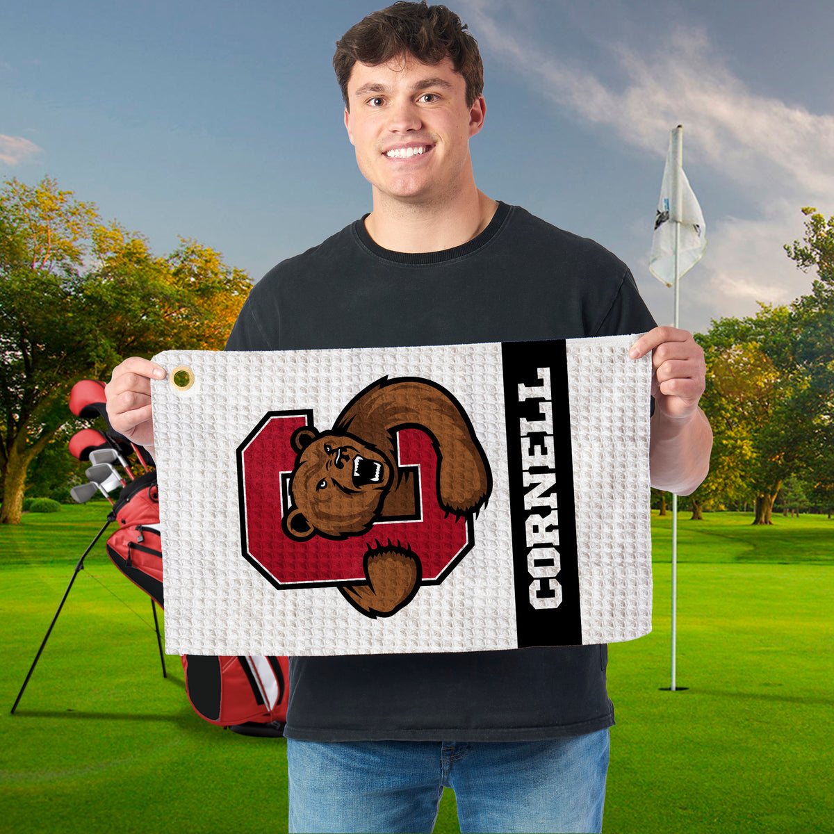 NCAA Cornell Big Red Angry Bear B Waffle Printed Fan Towel 16x25 inches