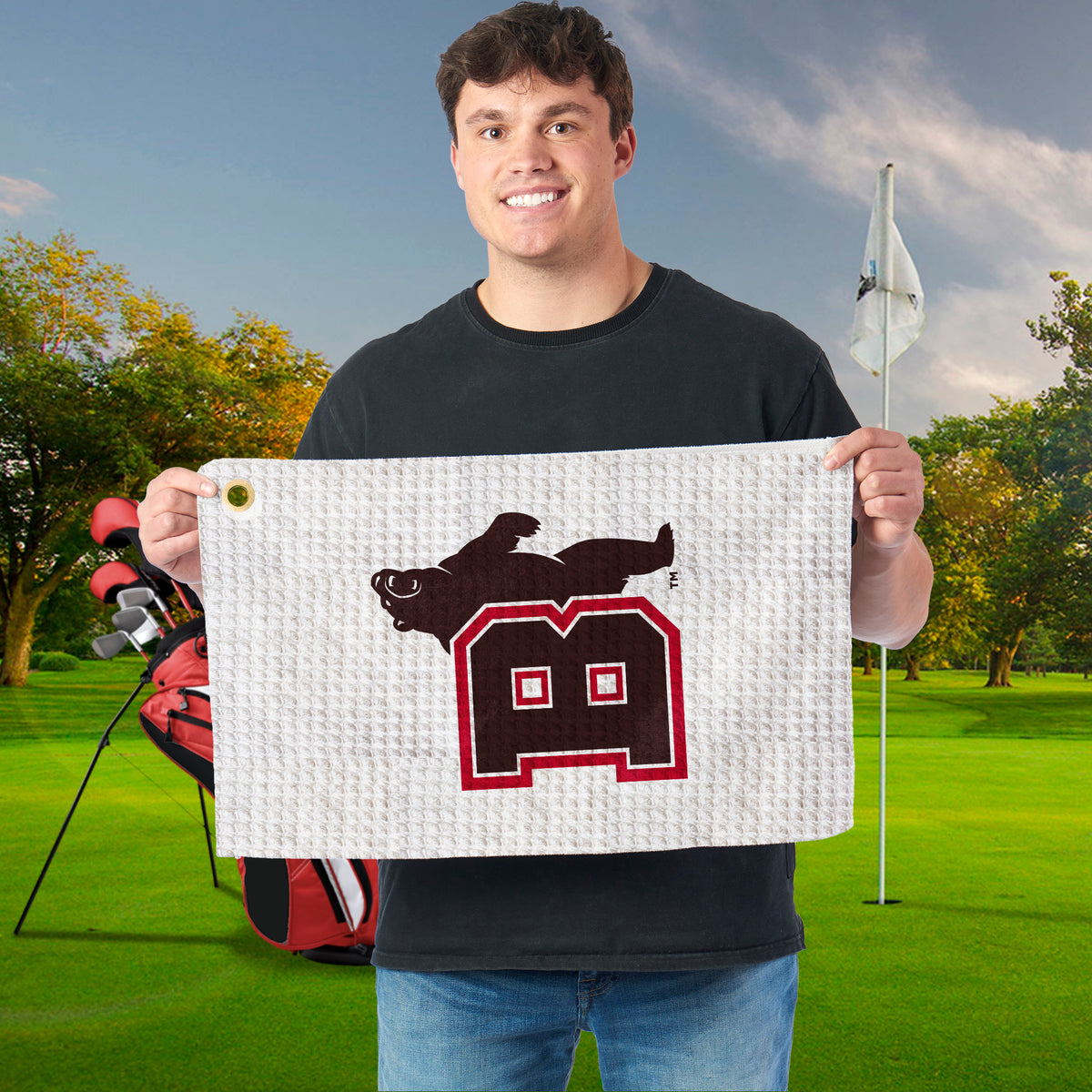 NCAA Brown Bears B Bear Waffle Printed Fan Towel 16x25 inches