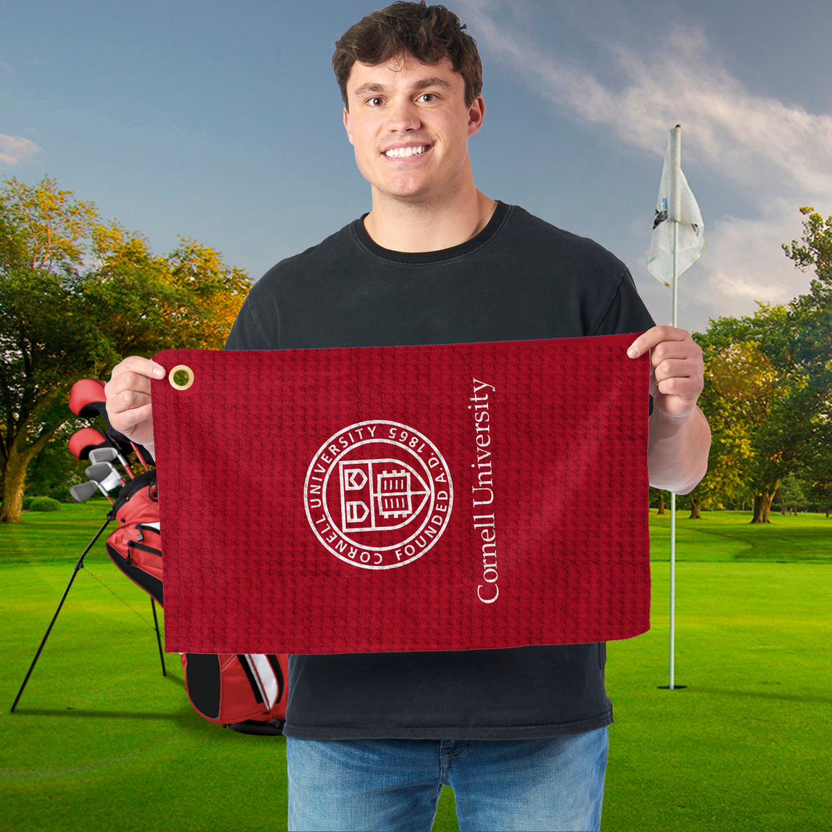 NCAA Cornell Big Red Lock Up Waffle Printed Fan Towel 16x25 inches