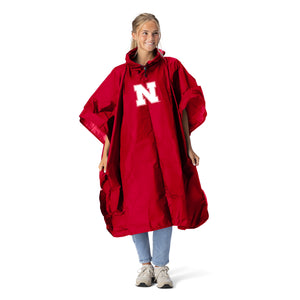 NCAA Nebraska Cornhuskers Red Pullover Poncho with Mesh Bag 49x44 inches