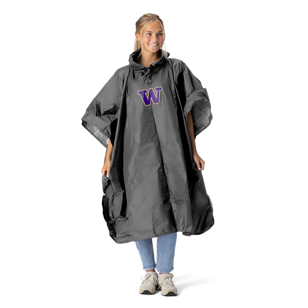 NCAA Washington Huskies Black Pullover Poncho with Mesh Bag 49x44 inches