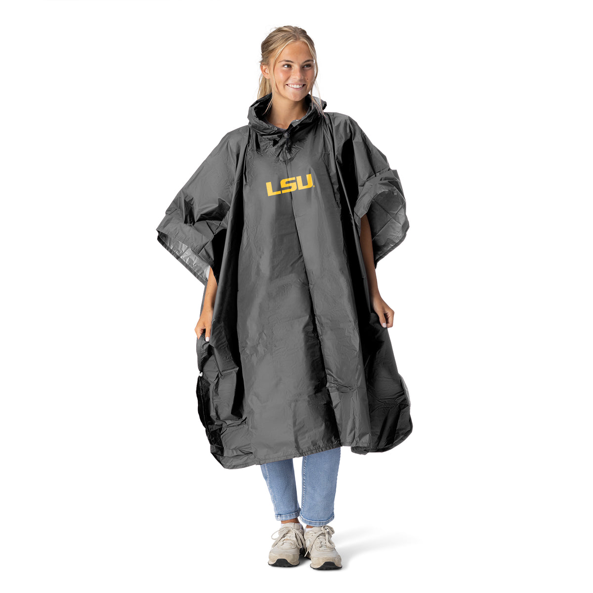 NCAA LSU Tigers Black Pullover Poncho with Mesh Bag 49x44 inches