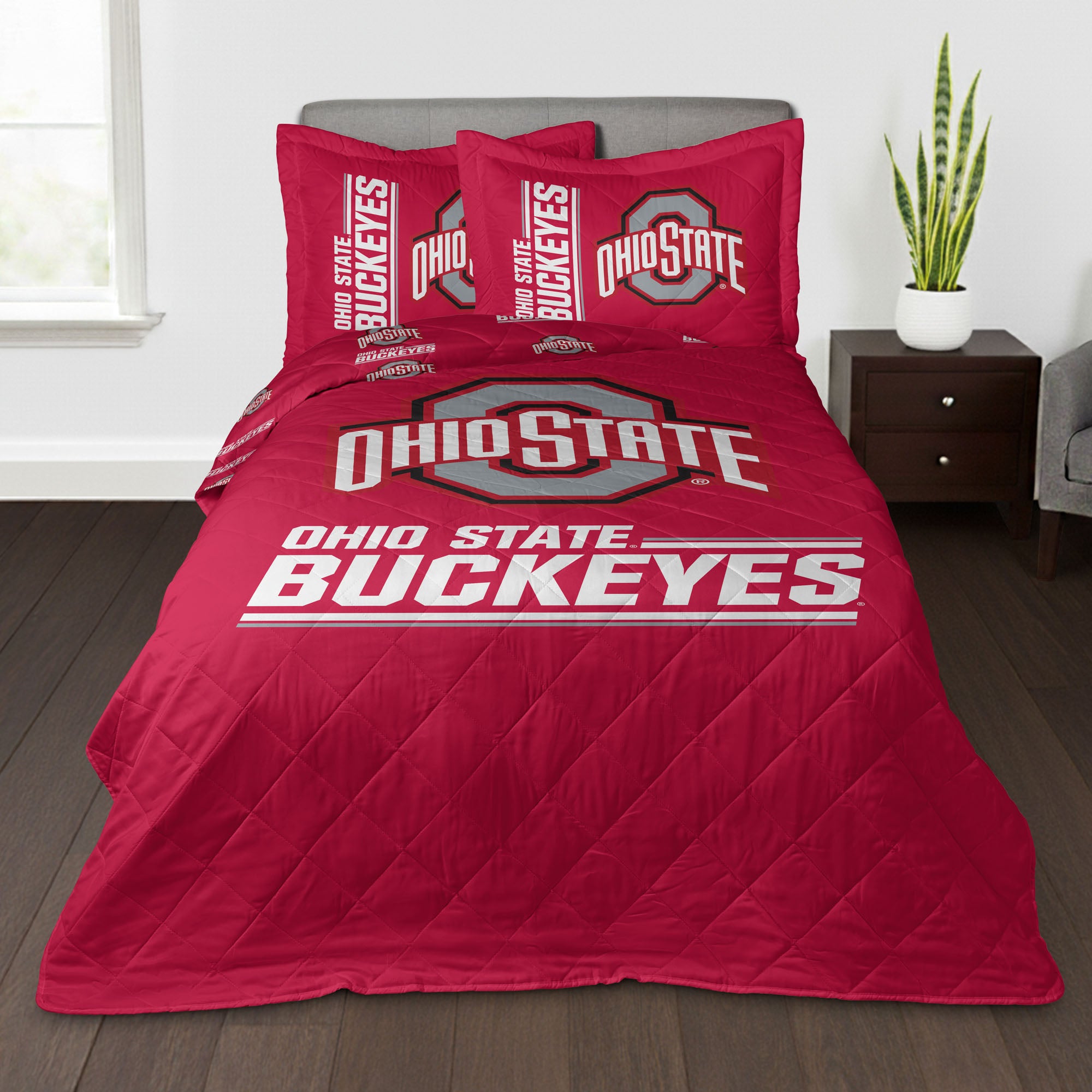 NCAA Ohio State University Buckeyes Summarize Quilted Throw Blanket and Sham Set 60×90 inches