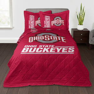 NCAA Ohio State University Buckeyes Summarize Quilted Throw Blanket and Sham Set 60×90 inches