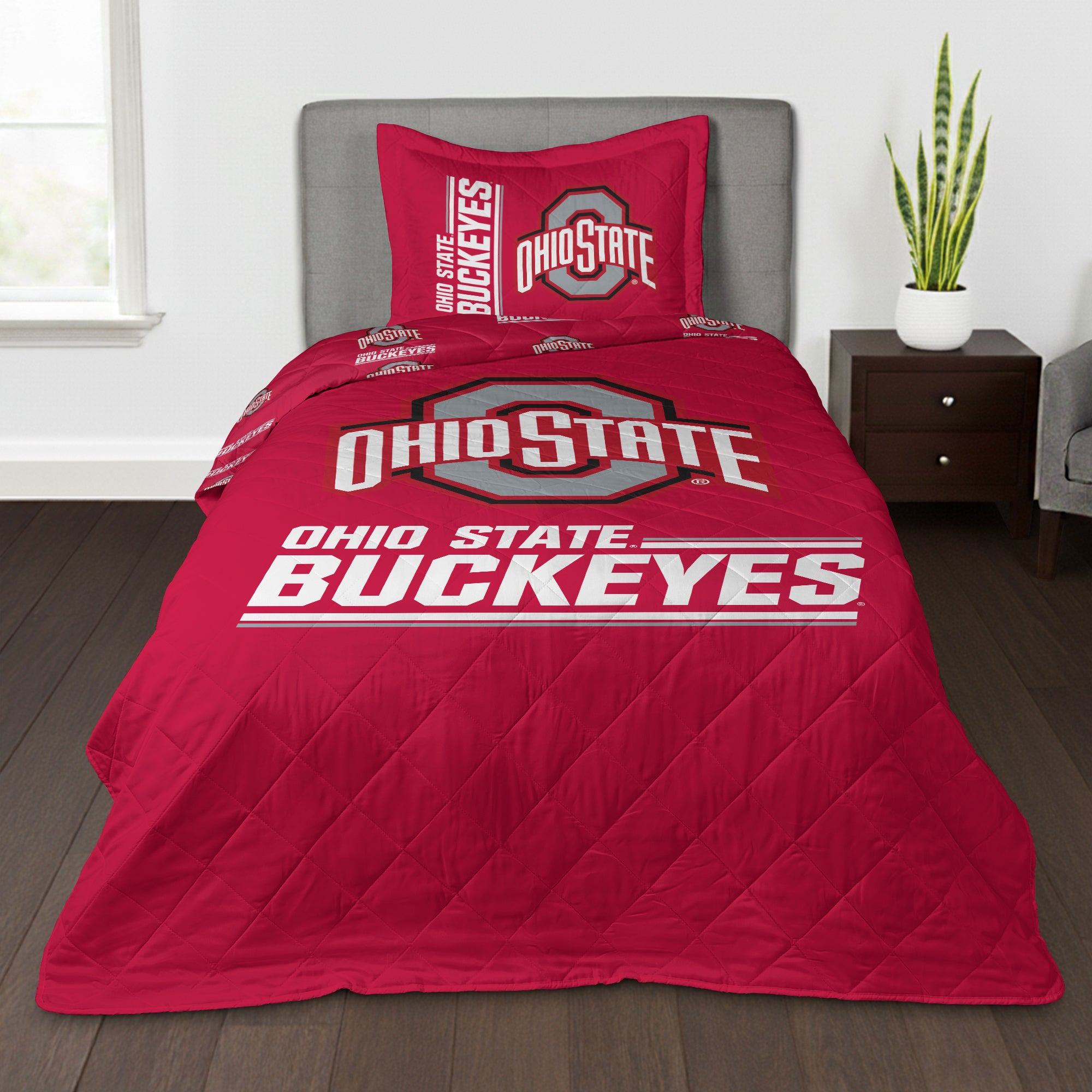 NCAA Ohio State University Buckeyes Summarize Quilted Throw Blanket and Sham Set 60×90 inches