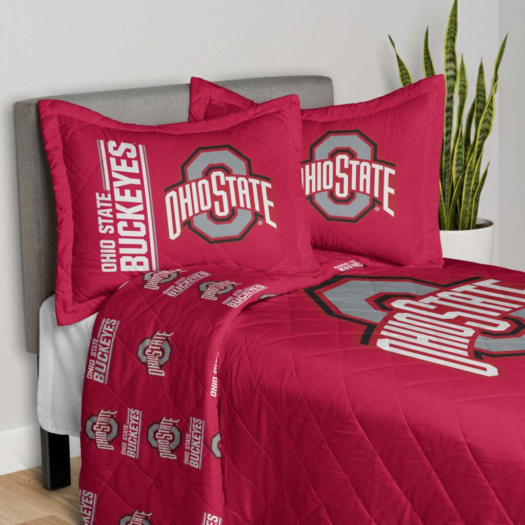 NCAA Ohio State University Buckeyes Summarize Quilted Throw Blanket and Sham Set 60×90 inches