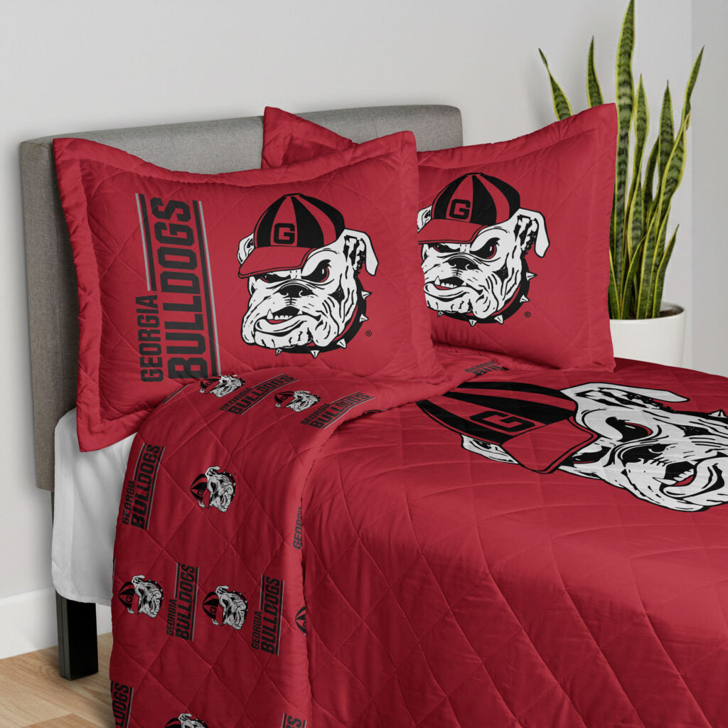 NCAA University of Georgia Bulldogs Summarize Quilted Throw Blanket and Sham Set 60×90 inches