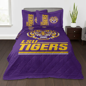 NCAA LSU Tigers Summarize Quilted Throw Blanket and Sham Set 60×90 inches
