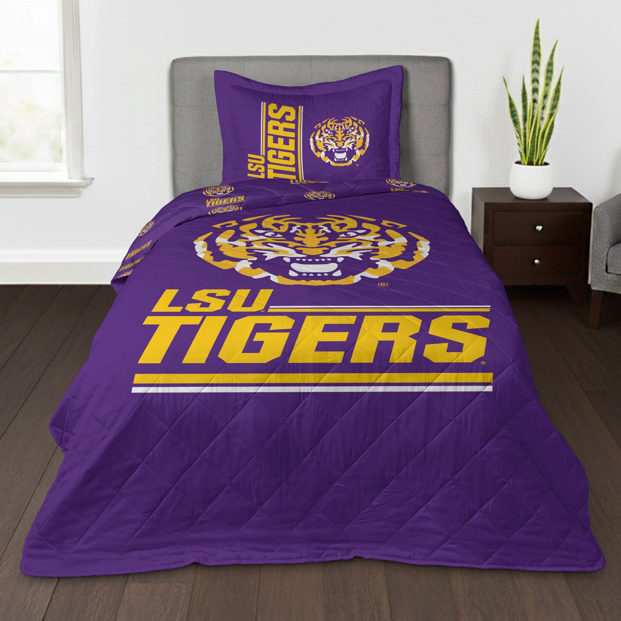 NCAA LSU Tigers Summarize Quilted Throw Blanket and Sham Set 60×90 inches