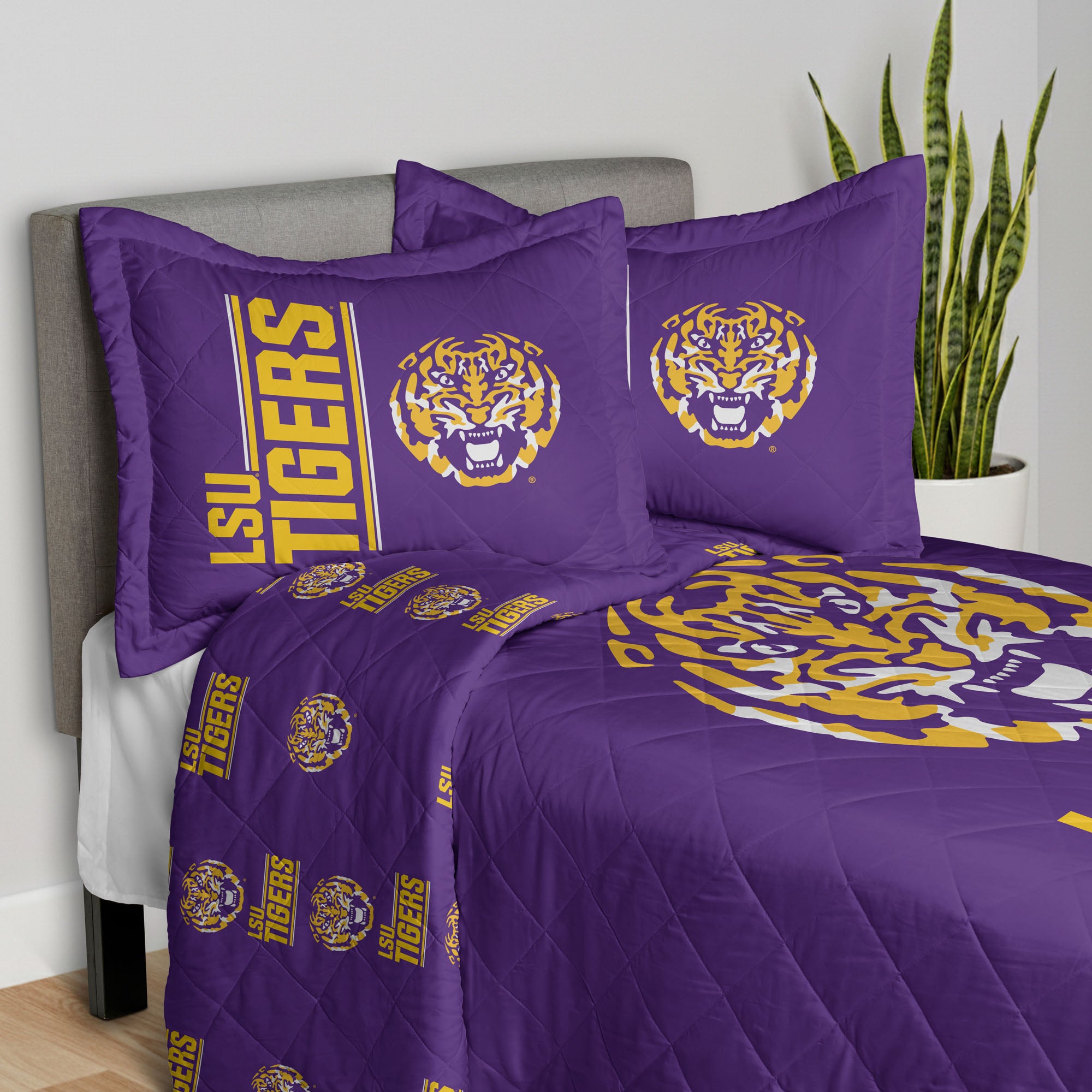 NCAA LSU Tigers Summarize Quilted Throw Blanket and Sham Set 60×90 inches