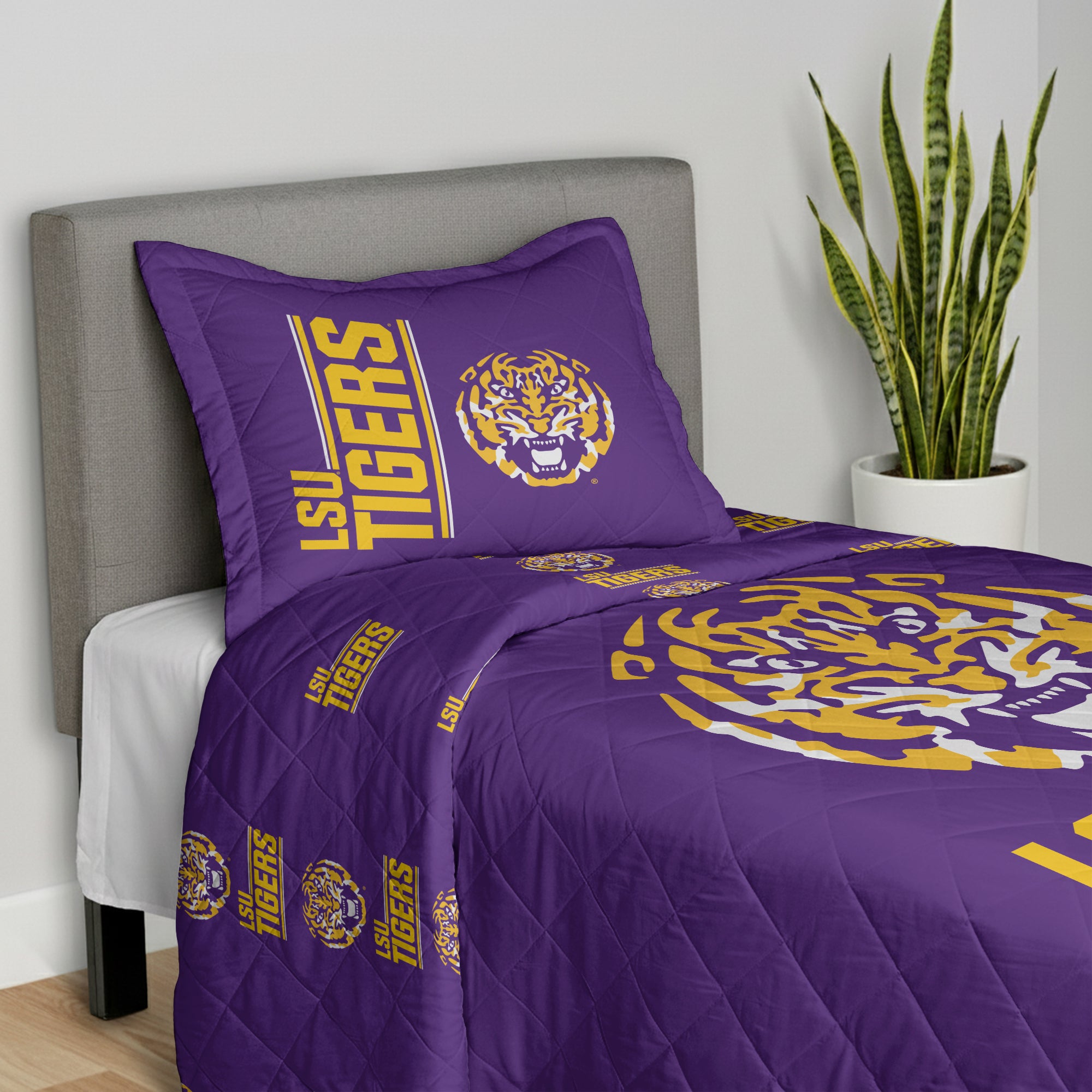NCAA LSU Tigers Summarize Quilted Throw Blanket and Sham Set 60×90 inches