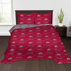 NCAA Ohio State University Buckeyes Motion Vector Quilted Throw Blanket and Sham Set 90x90 inches