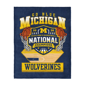 Michigan Wolverines NCAA 2026 Basketball Champs Home Court Silk Touch Throw Blanket, 46x60 inches