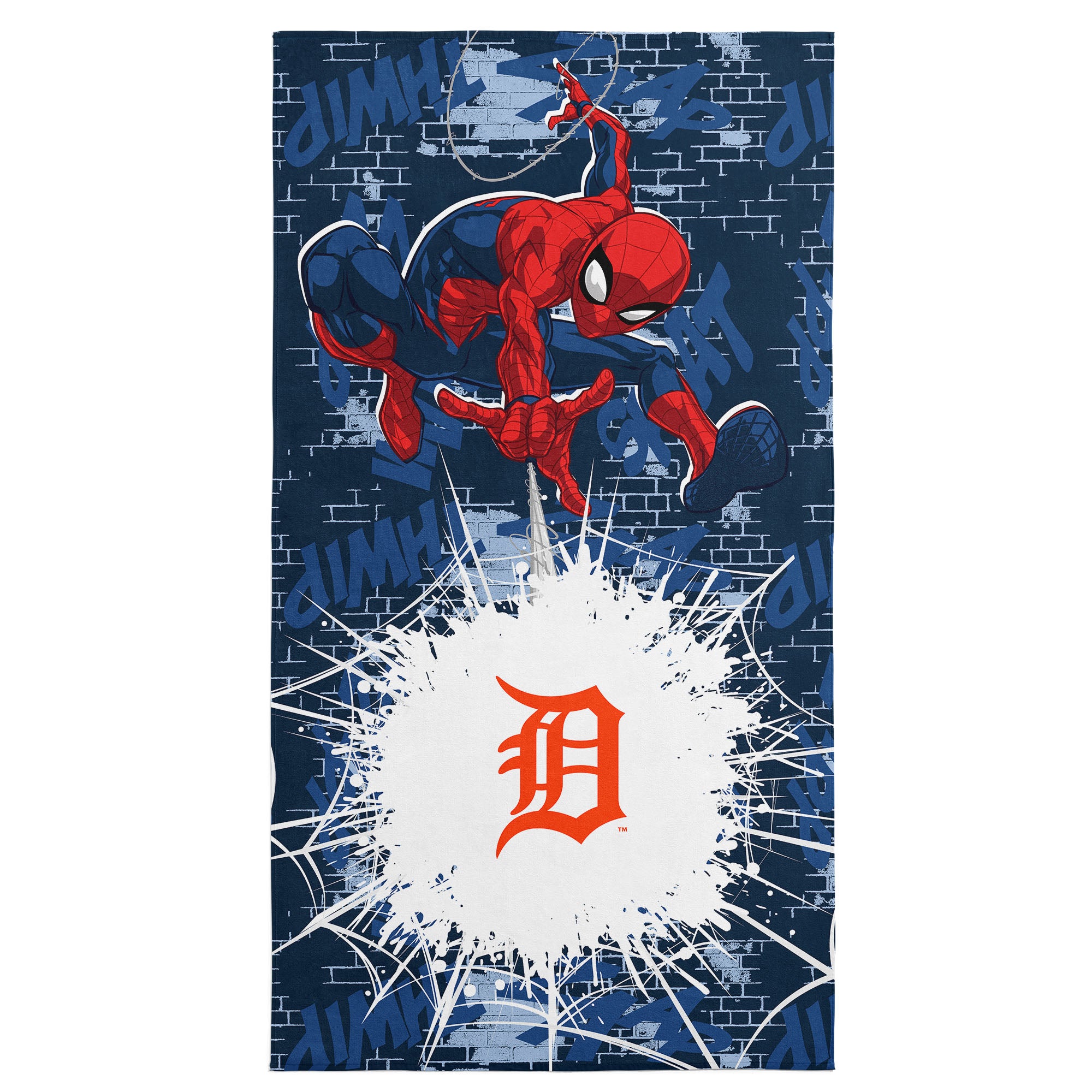 MLB Detroit Tigers Marvel Spider Man Web Core Navy Microfiber Beach Towel 30x60 inches