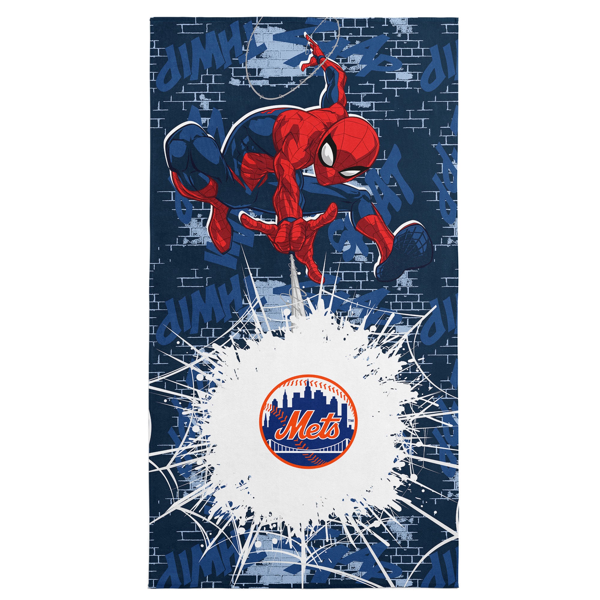 MLB New York Mets Marvel Spider Man Web Core Navy Microfiber Beach Towel 30x60 inches