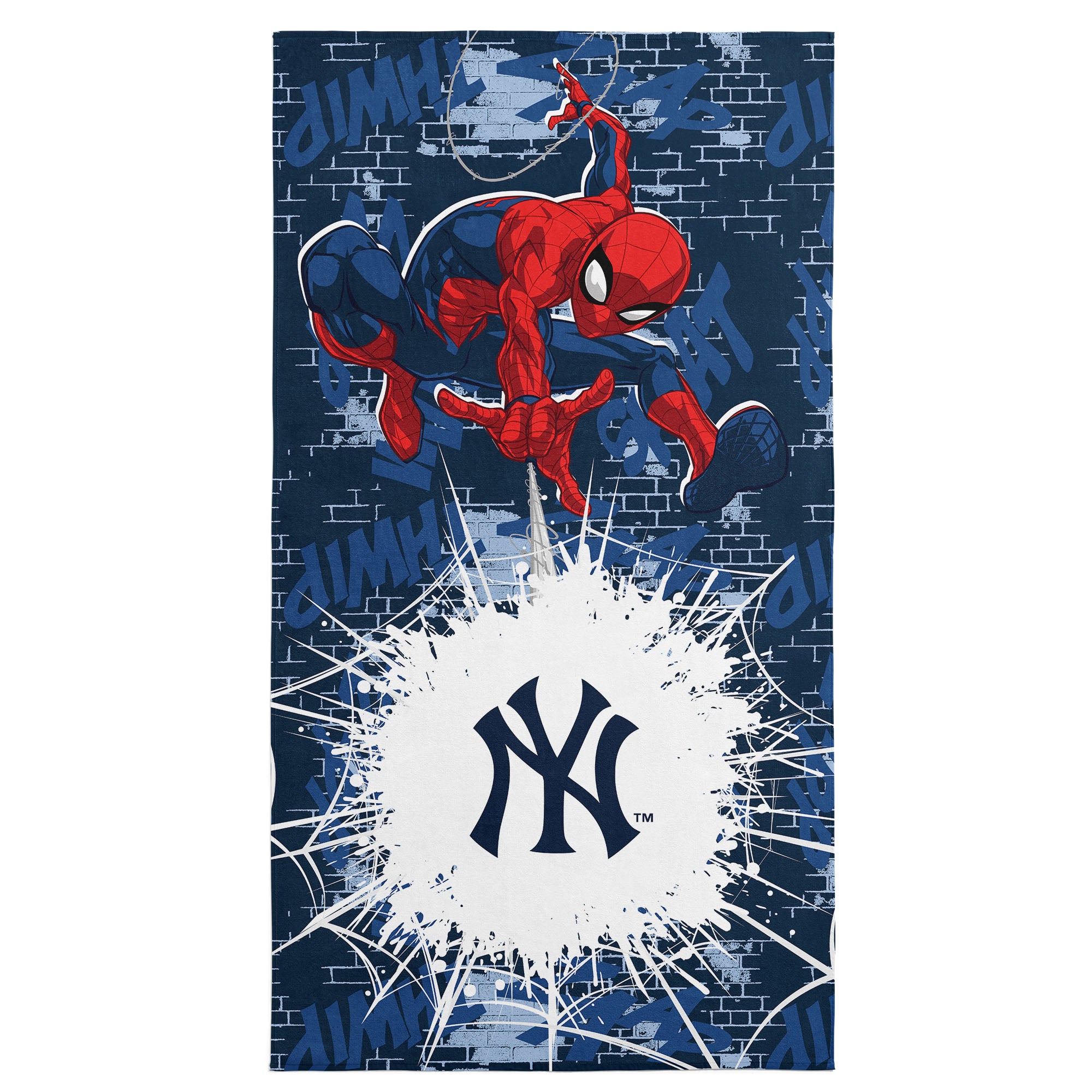 MLB New York Yankees Marvel Spider Man Web Core Navy Microfiber Beach Towel 30x60 inches