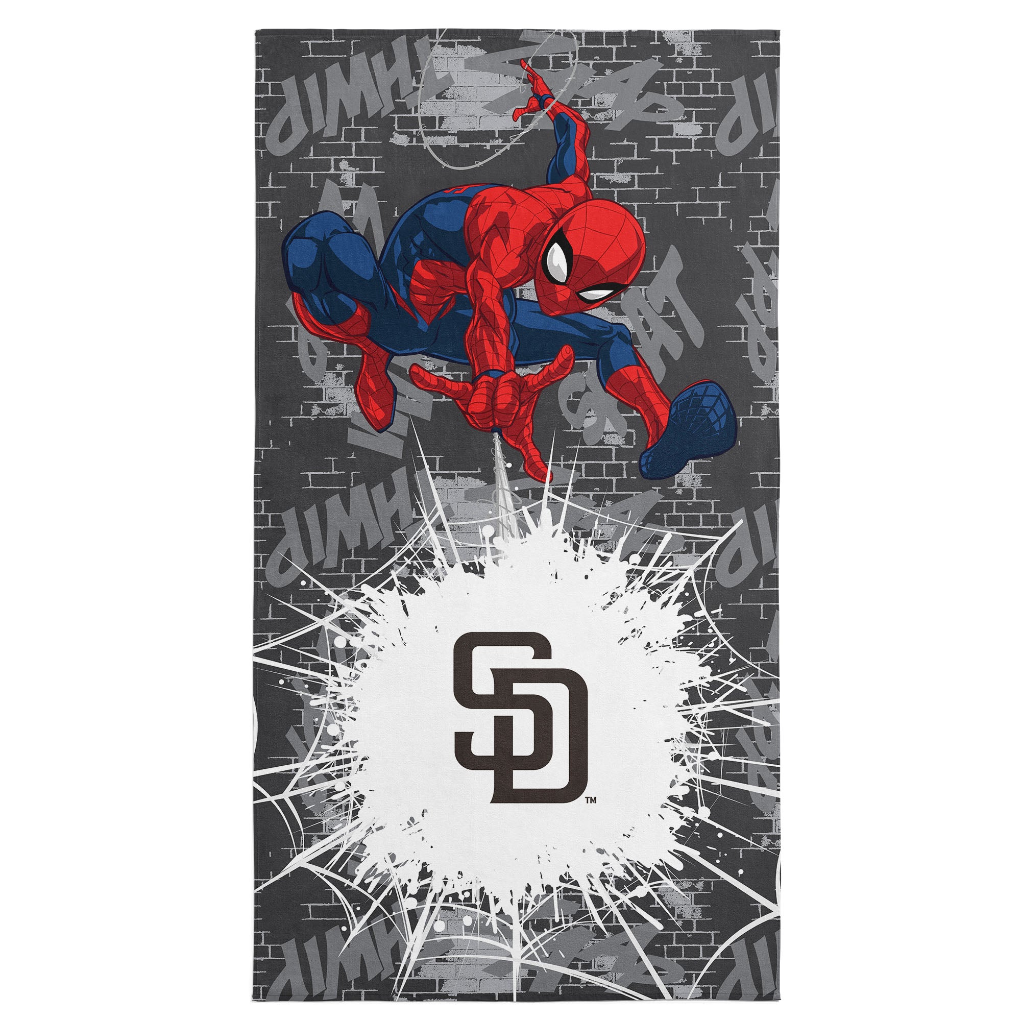 MLB San Diego Padres Marvel Spider Man Web Core Grey Microfiber Beach Towel 30x60 inches